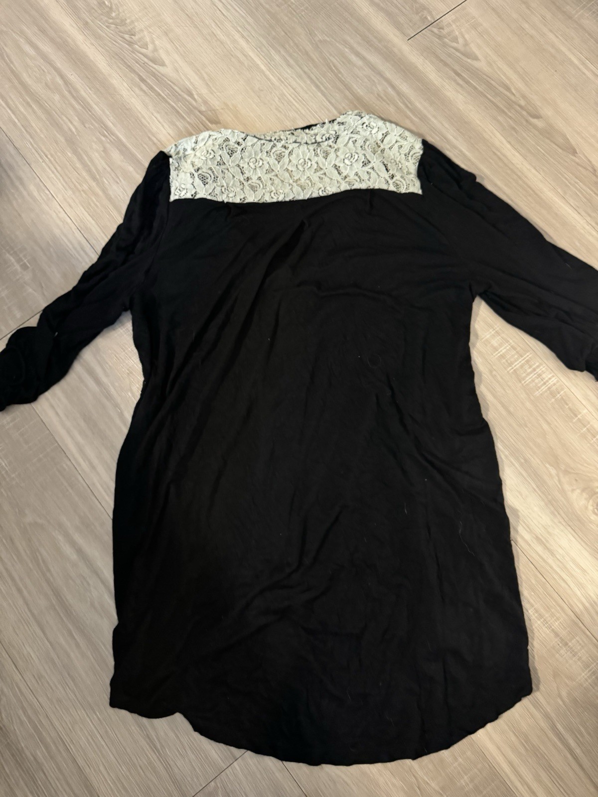 Blue Velvet Women’s Black Floral Lace Square Neck Pullover Blouse Long Sleeve L