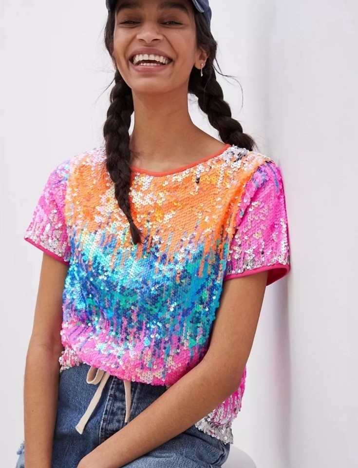 Eva Franco Rosita Rainbow Ombre Sequin Top S Iridescent Party Anthropologie