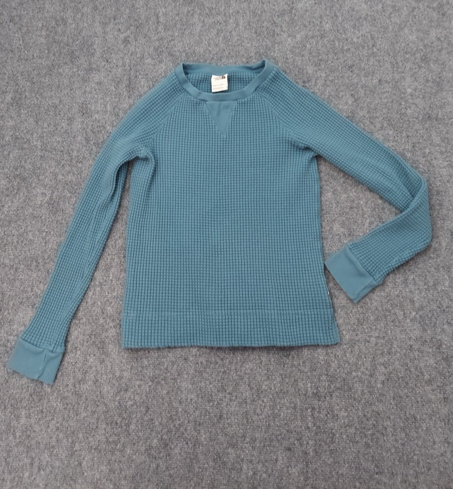 the North Face Waffle Knit Shirt Womens Small Aqua Blue Pullover Thermal Y2K