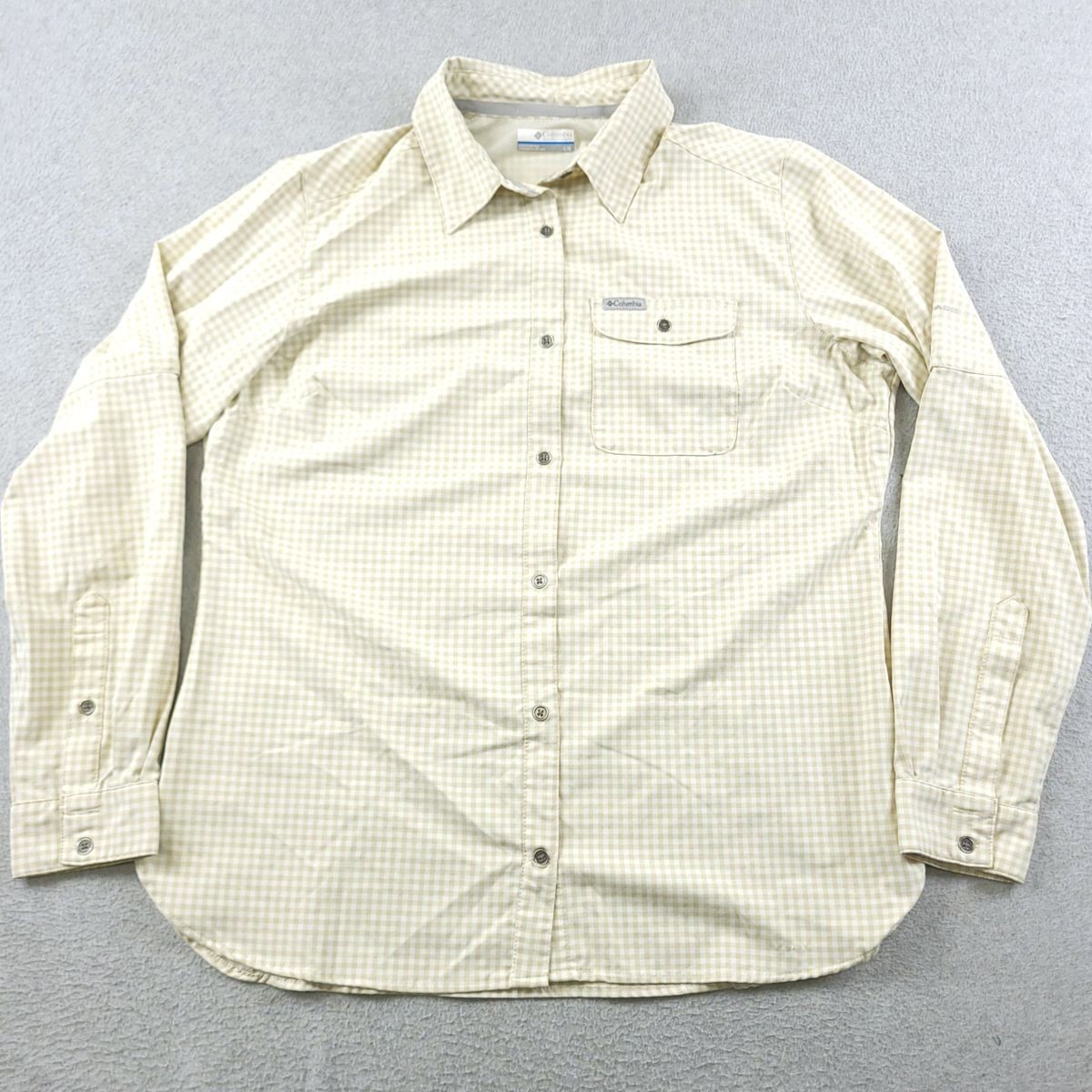 Columbia Top Womens Large Beige Gingham Bryce Canyon UPF Moisture Wicking Hiking