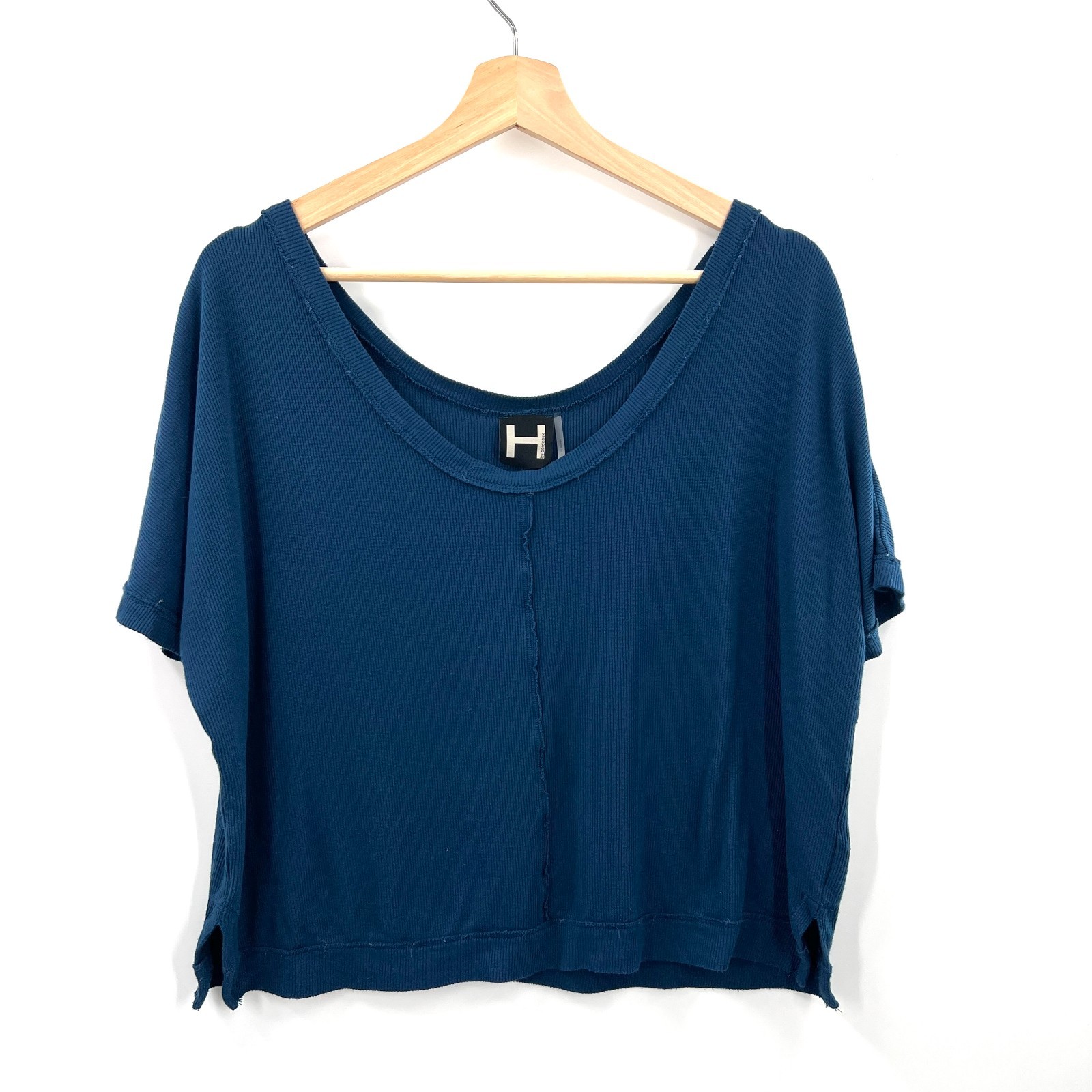 H by Bordeaux ribbed scoop neck cropped boxy fit top dolman sleeve oversized M