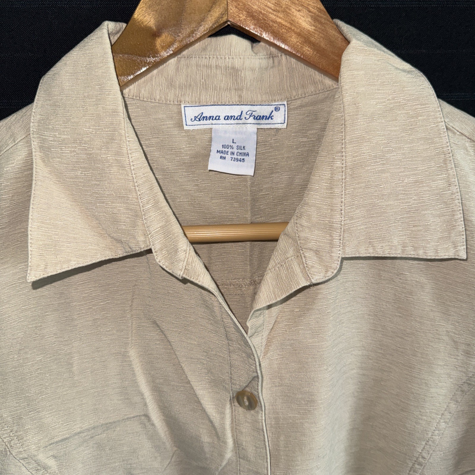 Anna And Frank 100% Silk Tan Sleeveless Button Up Shirt L Blouse Coastal Natural