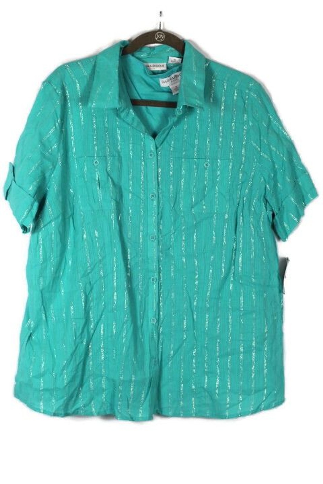 Sag Harbor Green Striped Glitters Women’s Blouse Tank Top Set 2Pc 1X 002
