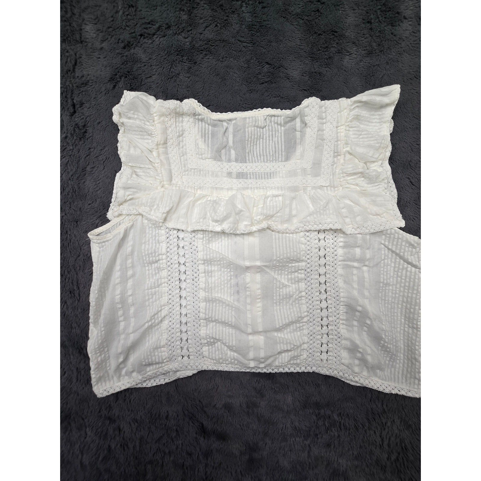 Amaaya White Ruffle Crochet Lace Sleeveless Button Down Top XL Boho Cotton