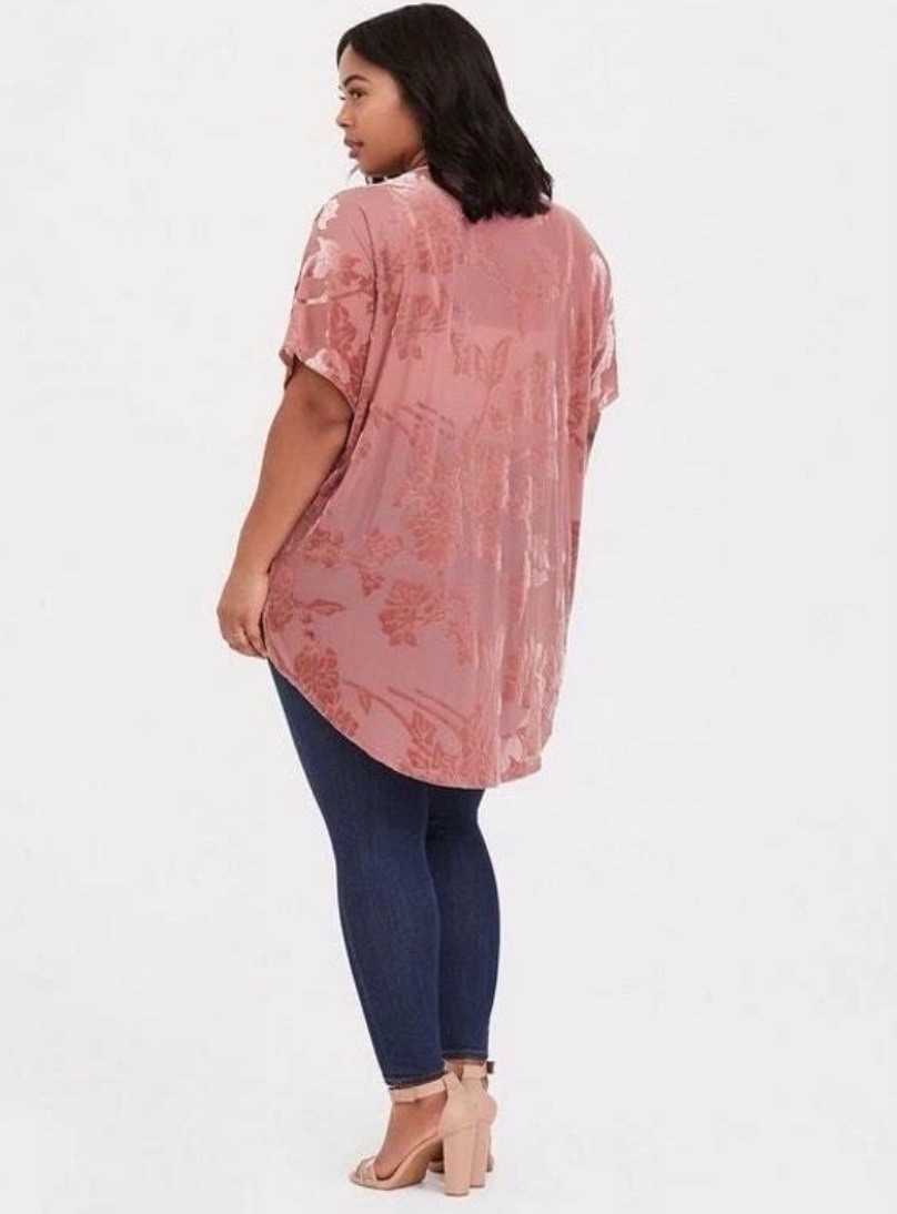Torrid Lightweight Velvet Burnout Kimono Cardigan Pink Sz 0/00 (M/L) Made In USA
