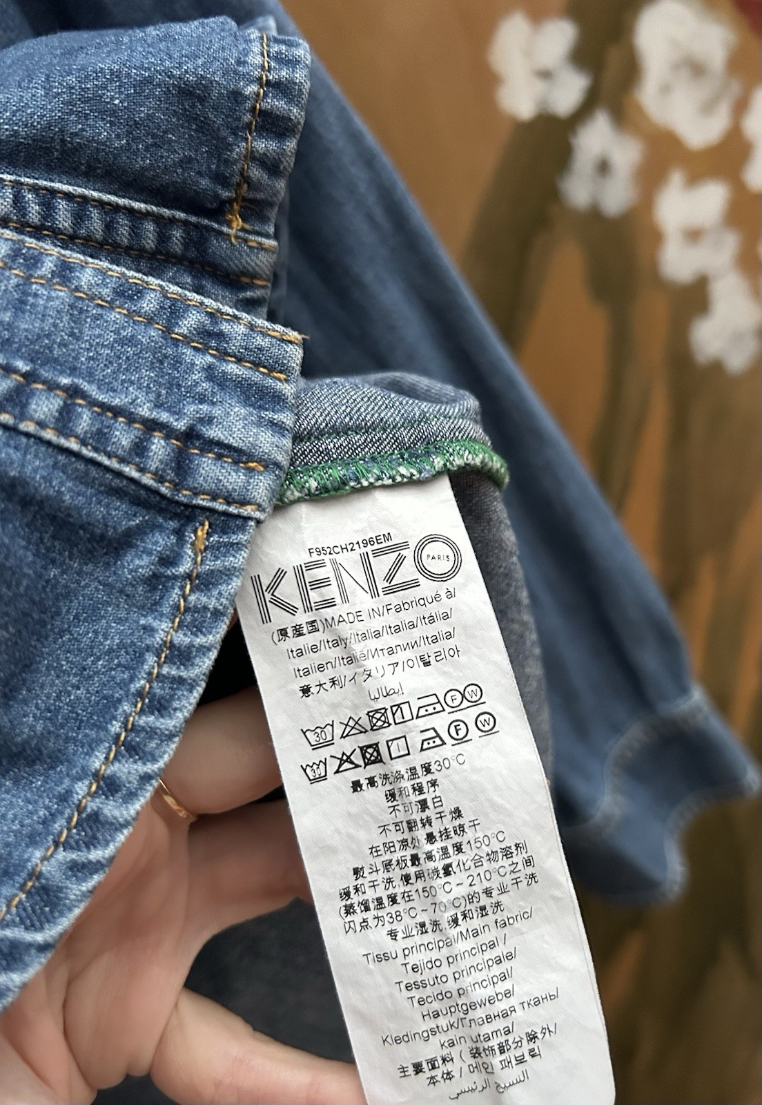 Kenzo Paris Embroidered Tiger Denim Long Sleeve Women’s Shirt In Blue Size 38
