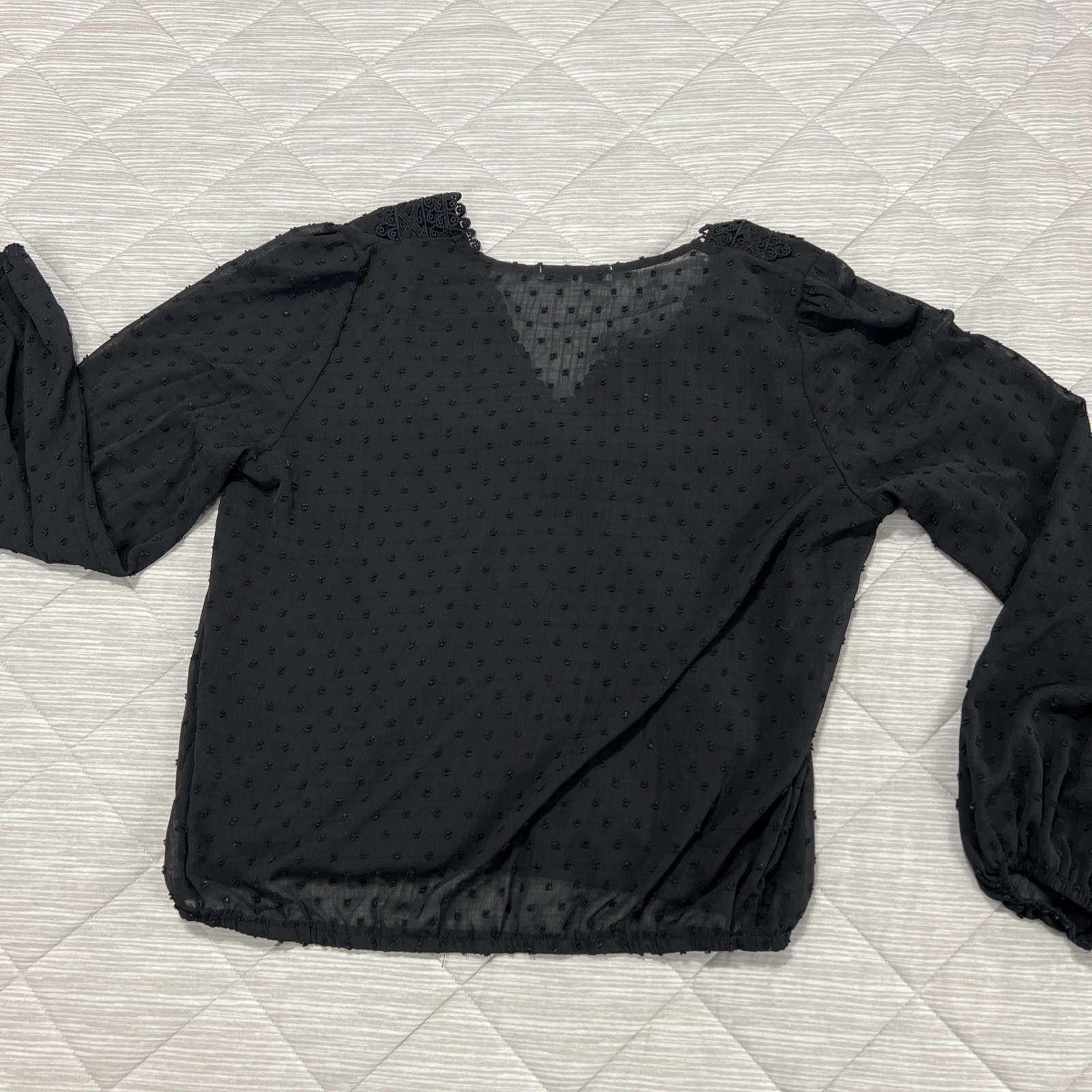 Miss Sparkling Top Shirt Womens Large Black Lace Back Sheer V-Neck Textured