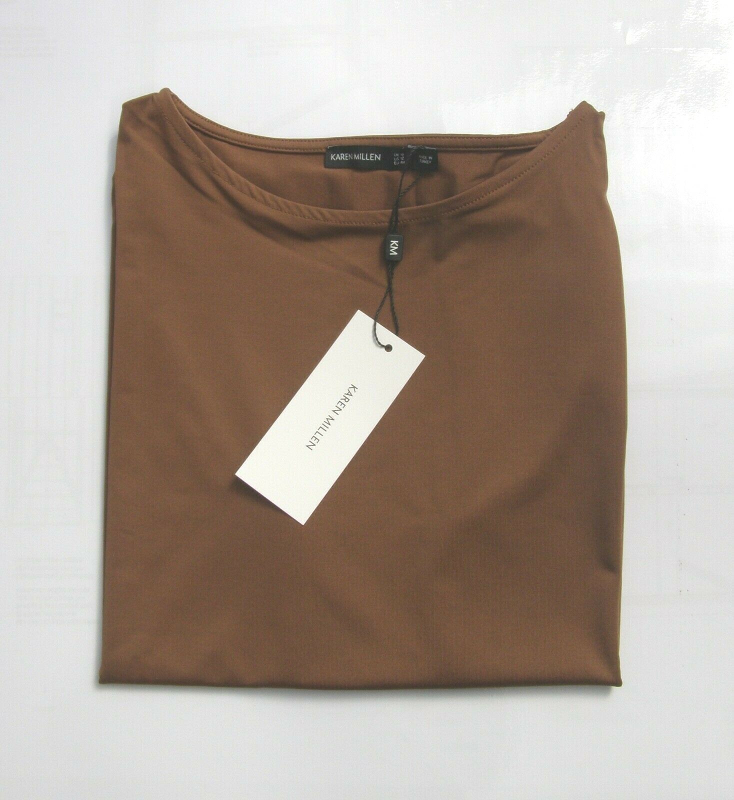 KAREN MILLEN BLUE IVORY LILAC CAMEL MICROFIBRE SLASH NECK TOP Sizes 8 to 16