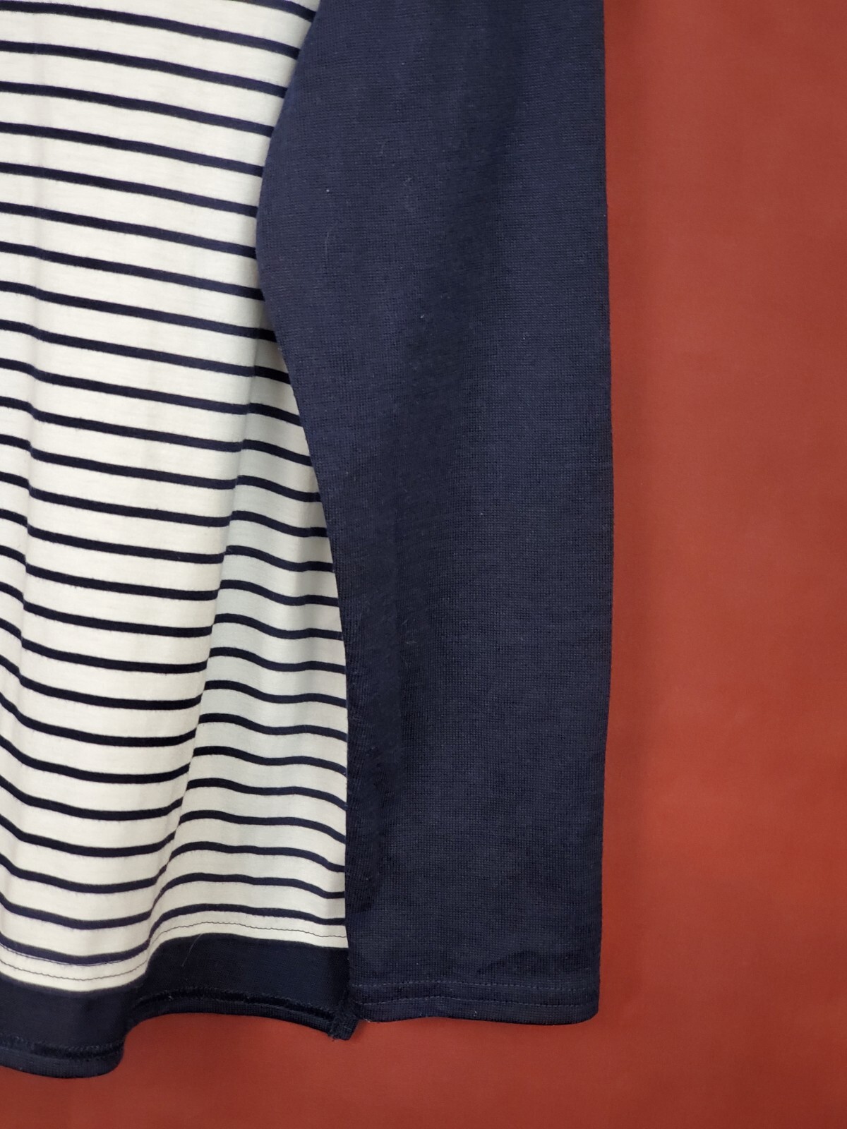 Long Tall Sally Long Sleeve Tunic Top L Tall Hi-Low Blueberry Black Mesh Stripes