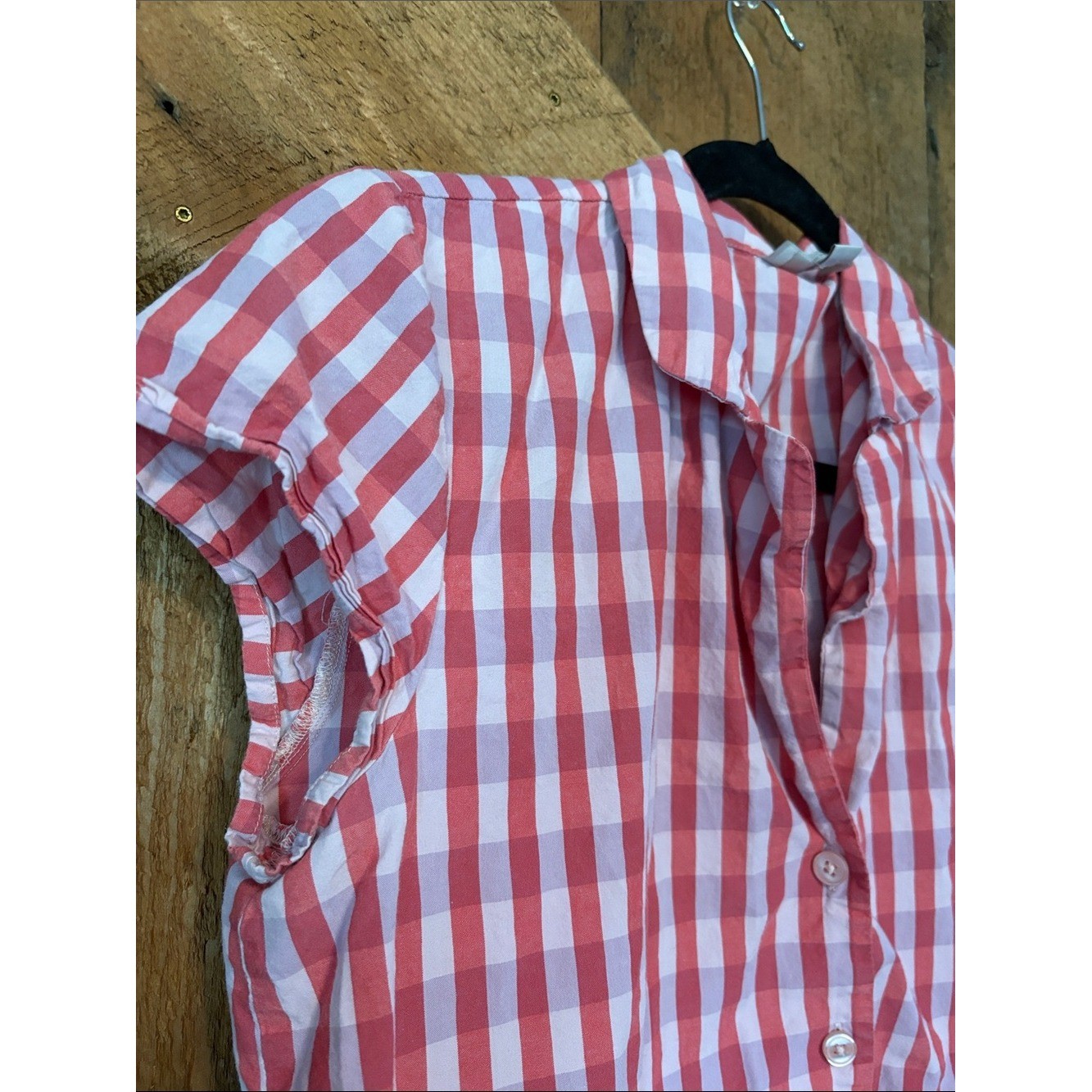 LOFT Pink and White Gingham Button-Down Shirt