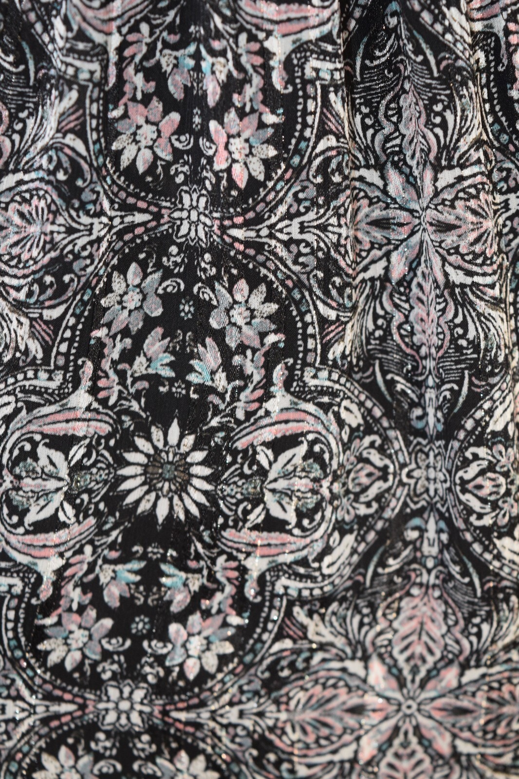Knox Rose Black Paisley Peasant Blouse Size XL Boho Sheer Long Sleeve Scoop Neck