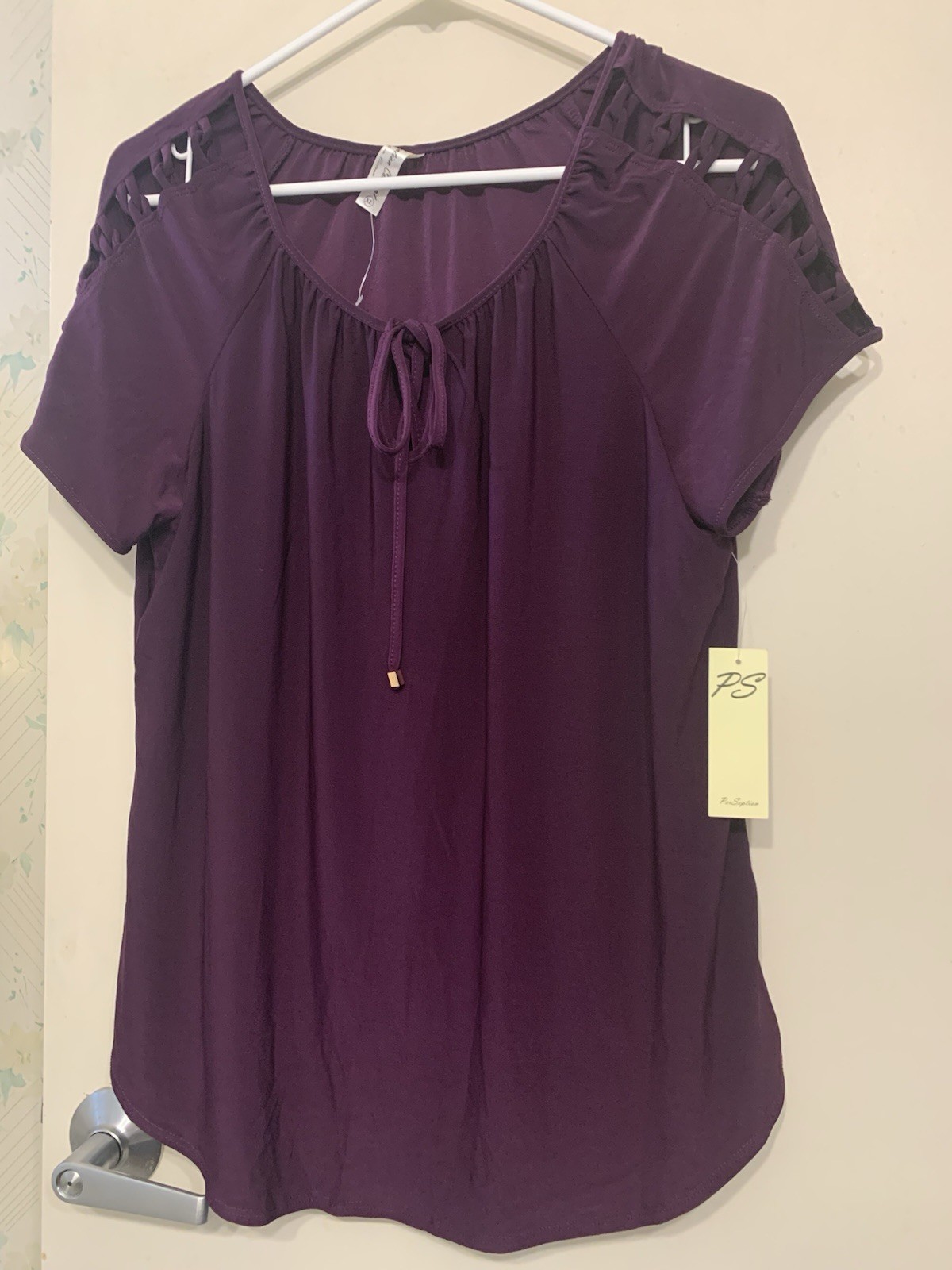 Purple blouse cold shoulder XL stretchy tie front detail mother’s day gift b-day