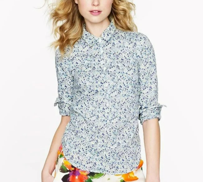 J. Crew Liberty Art Fabric Phoebe Popover Top Size 4 Blue Floral Boho Shirt