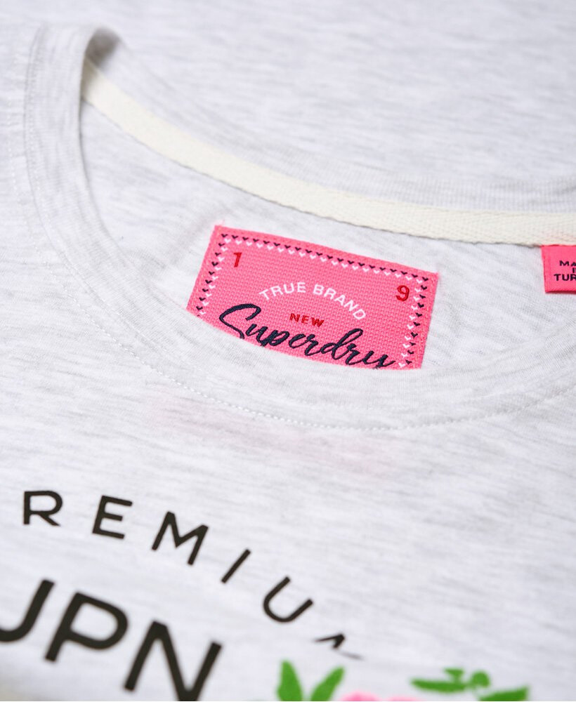 Superdry Women’s Premium Script Floral Graphic Ice Mar Fashion Tee
