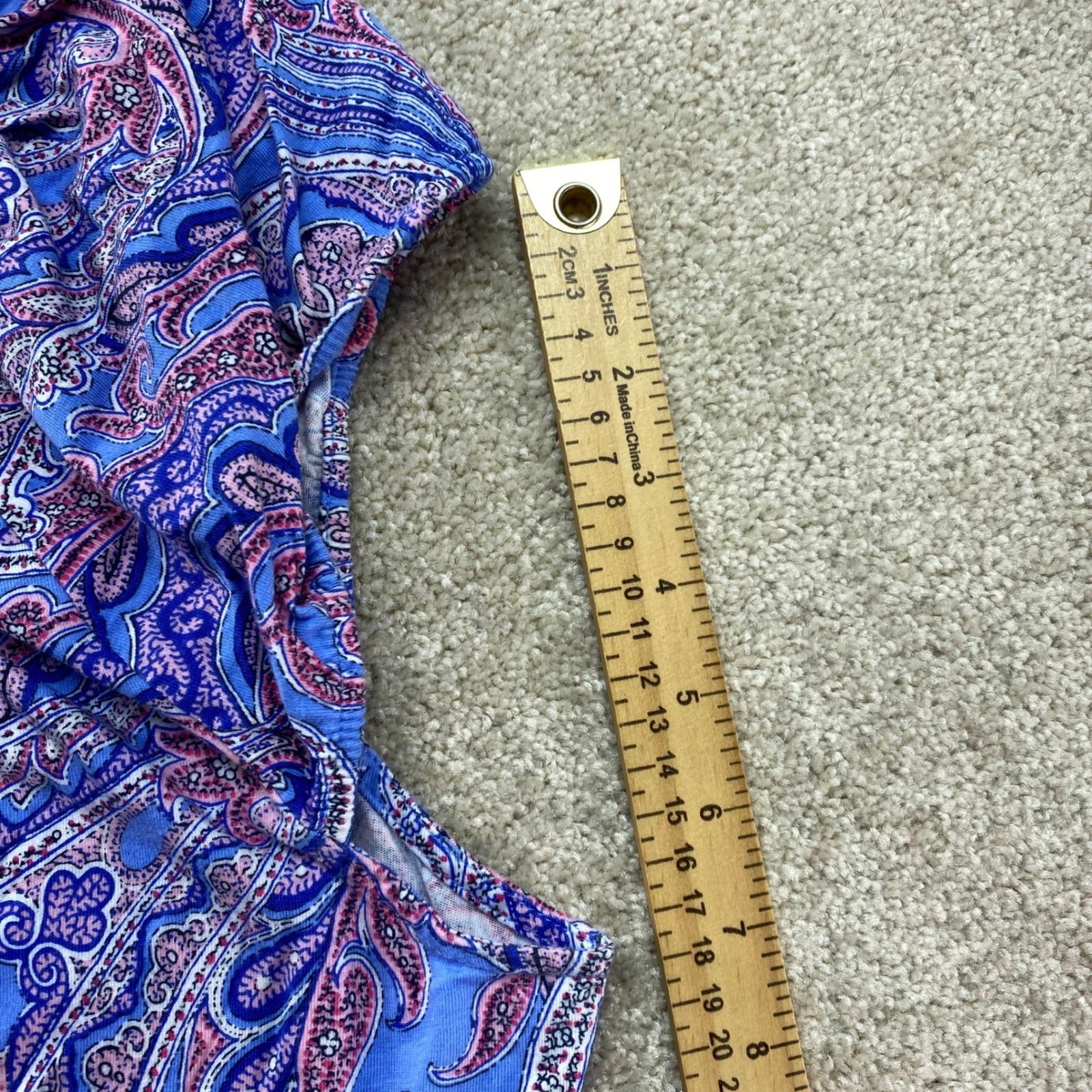 Lauren Ralph Lauren Henley Top Womens XL Blue Pink Paisley Cap Sleeve 8121203