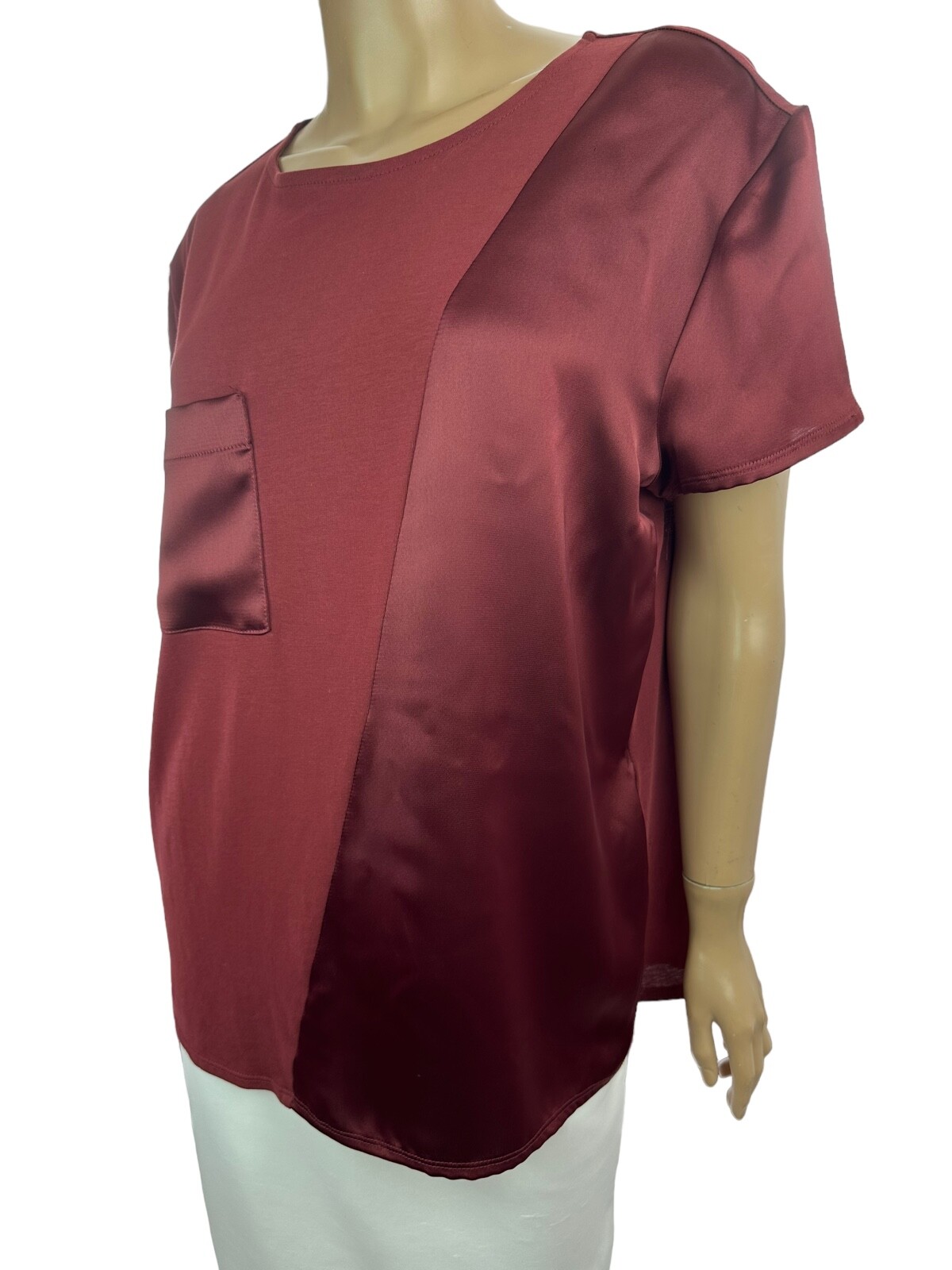 Alfani Maroon Red Top Blouse Pullover Short Sleeve Size M Polyester & Cotton
