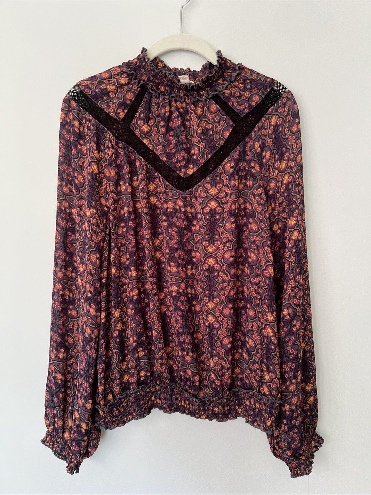 Sun Shadow Floral High Neck Fall Romantic Witchy Whimsigoth Victorian Top L