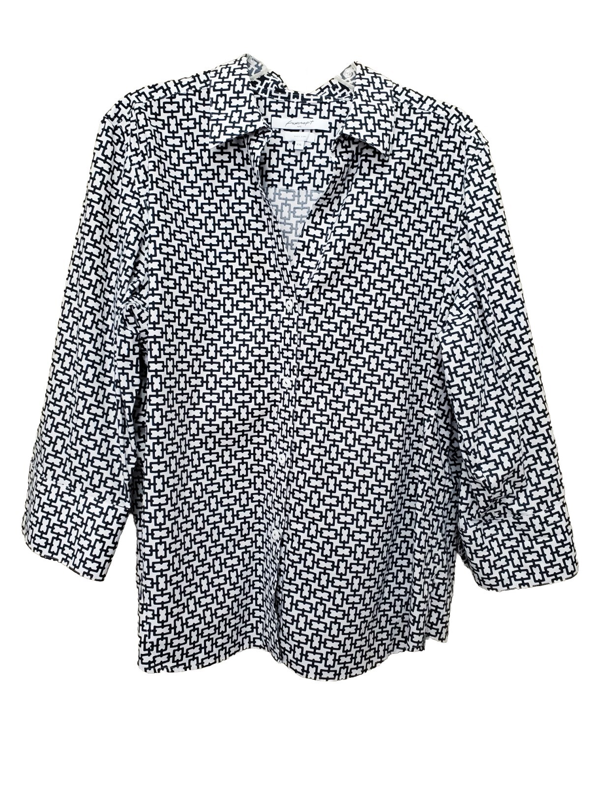 Foxcroft NYC Easy Care Pinpoint Stretch Chain Print Poplin Button-Up Shirt XXL
