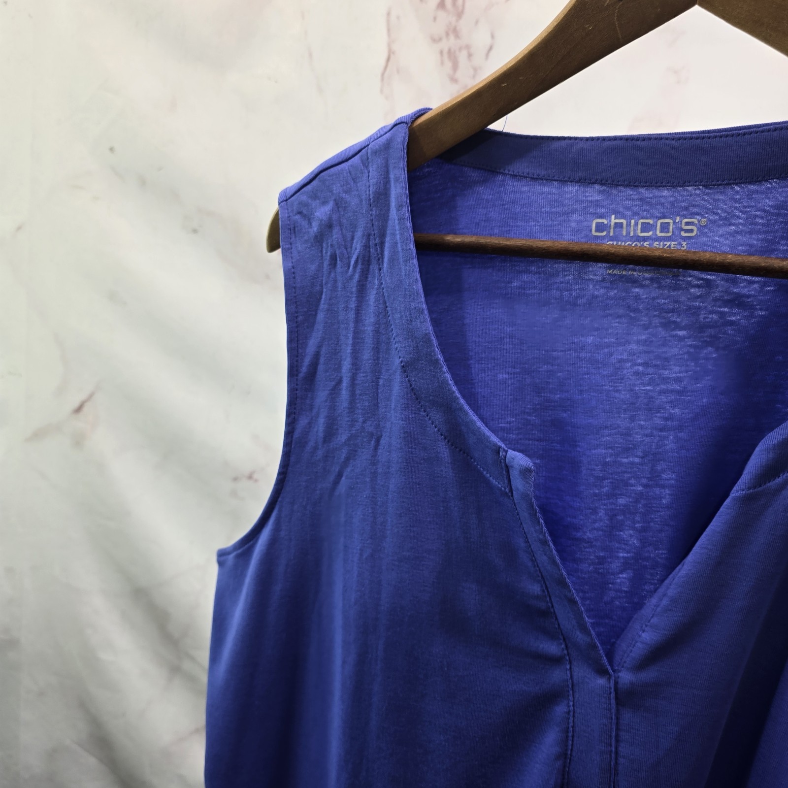 Chicos Tank Top Womens 3 XL Blue Pima Cotton Notch V Neck Indigo Periwinkle