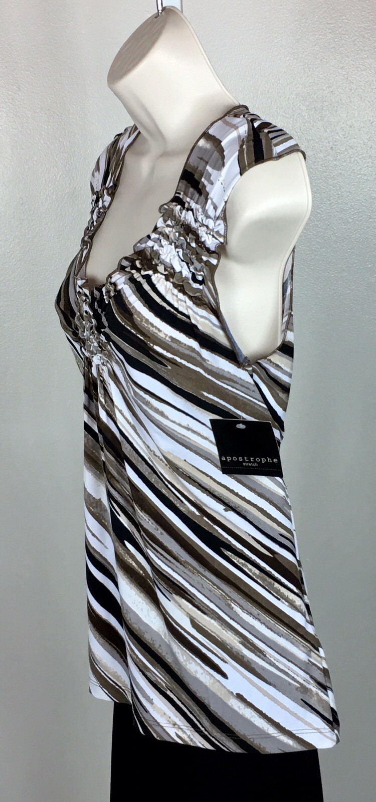 Apostrophe Blouse Top Size Petite MP Brown White Black Career Office Y2K NWT
