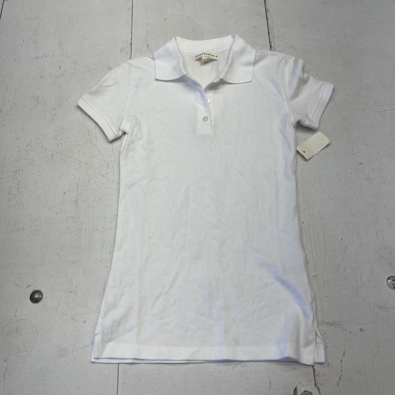 Aeropostale Polo Shirt Womens XS White Stretch Pique Short Sleeve Collared