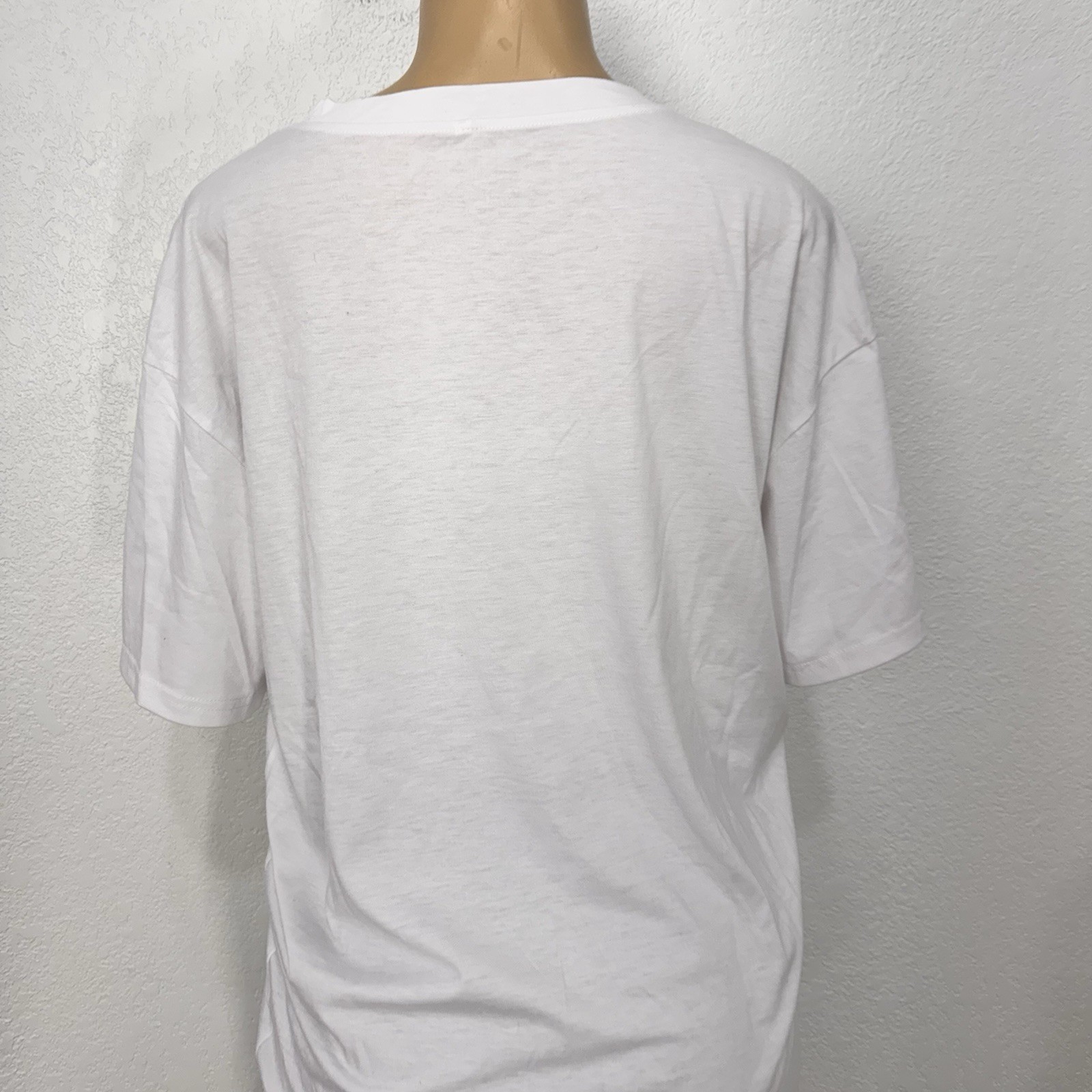White V Neck Zip Sides Short Sleeve Boxy Tee Shirt Womens Size M Casual Top New