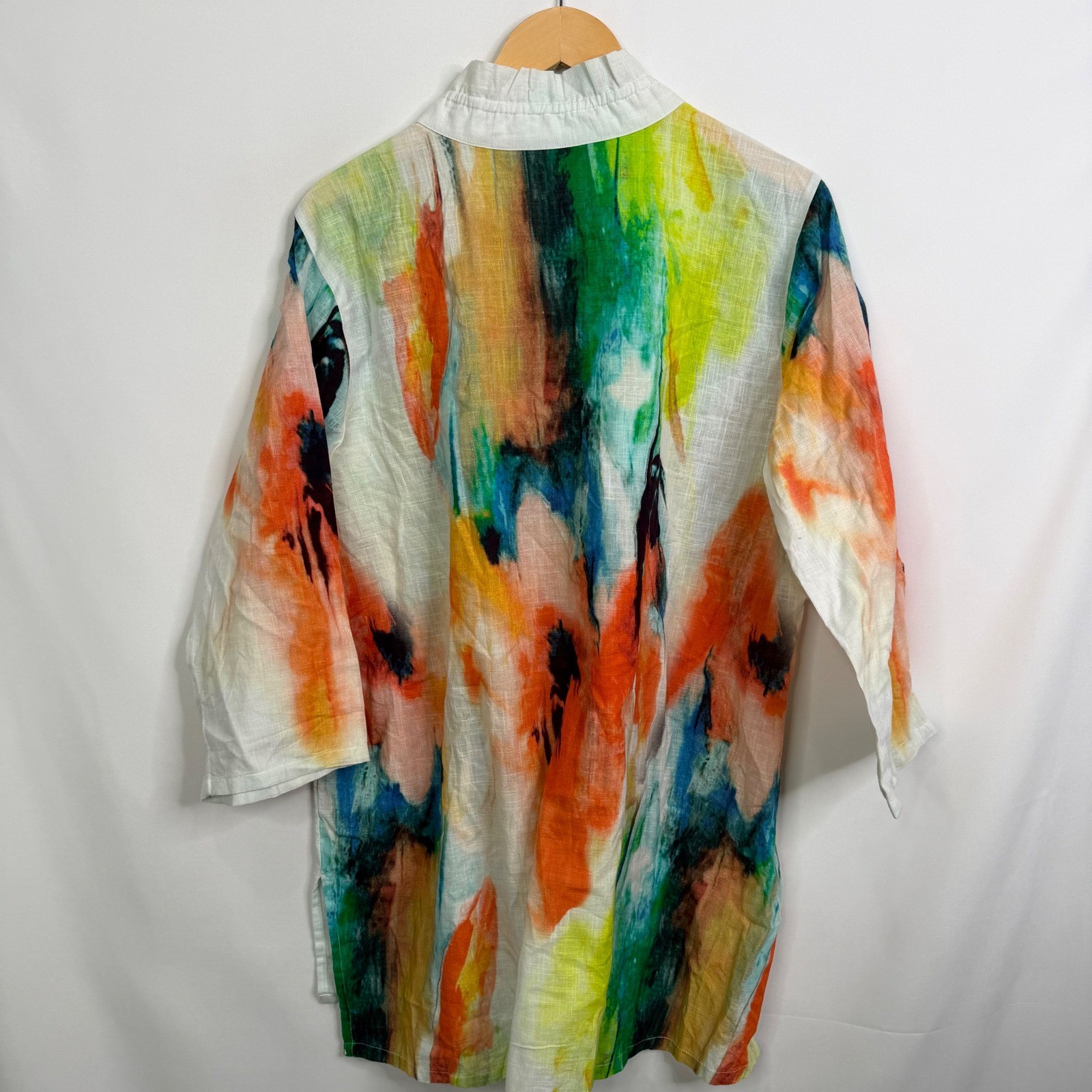 Soft Surroundings Isla Grande Tunic Top 1X Watercolor Abstract Button Front