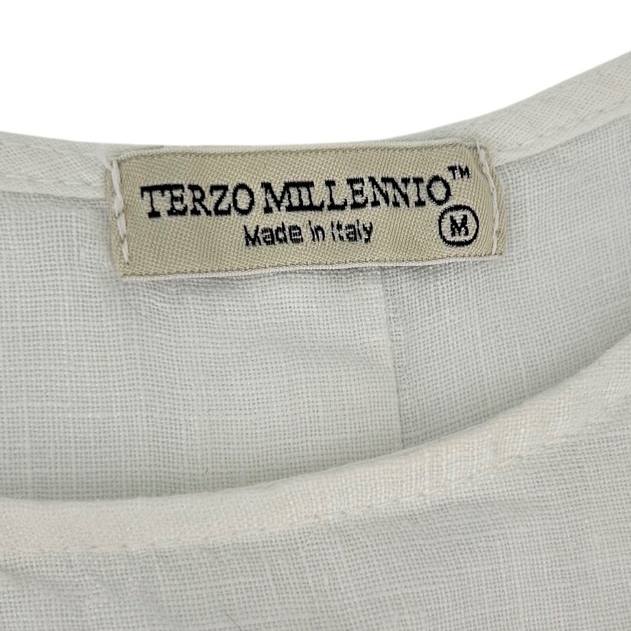 Terzo Millennio White 100% Linen Ruffle Bell Sleeve Blouse Top Made in Italy M