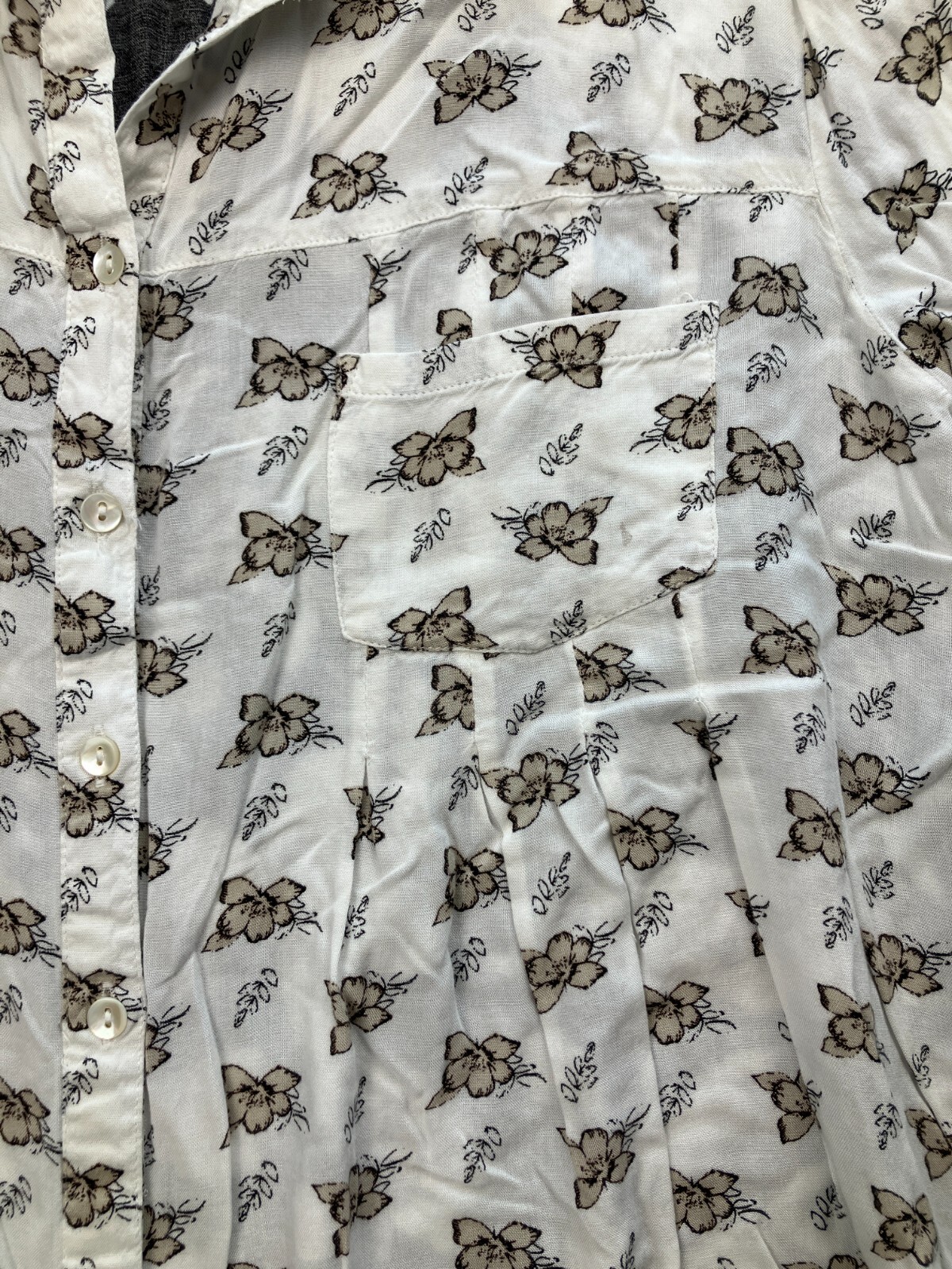 Style & Co Large Button Up Two Tone Black White Floral Long Sleeve Western Women