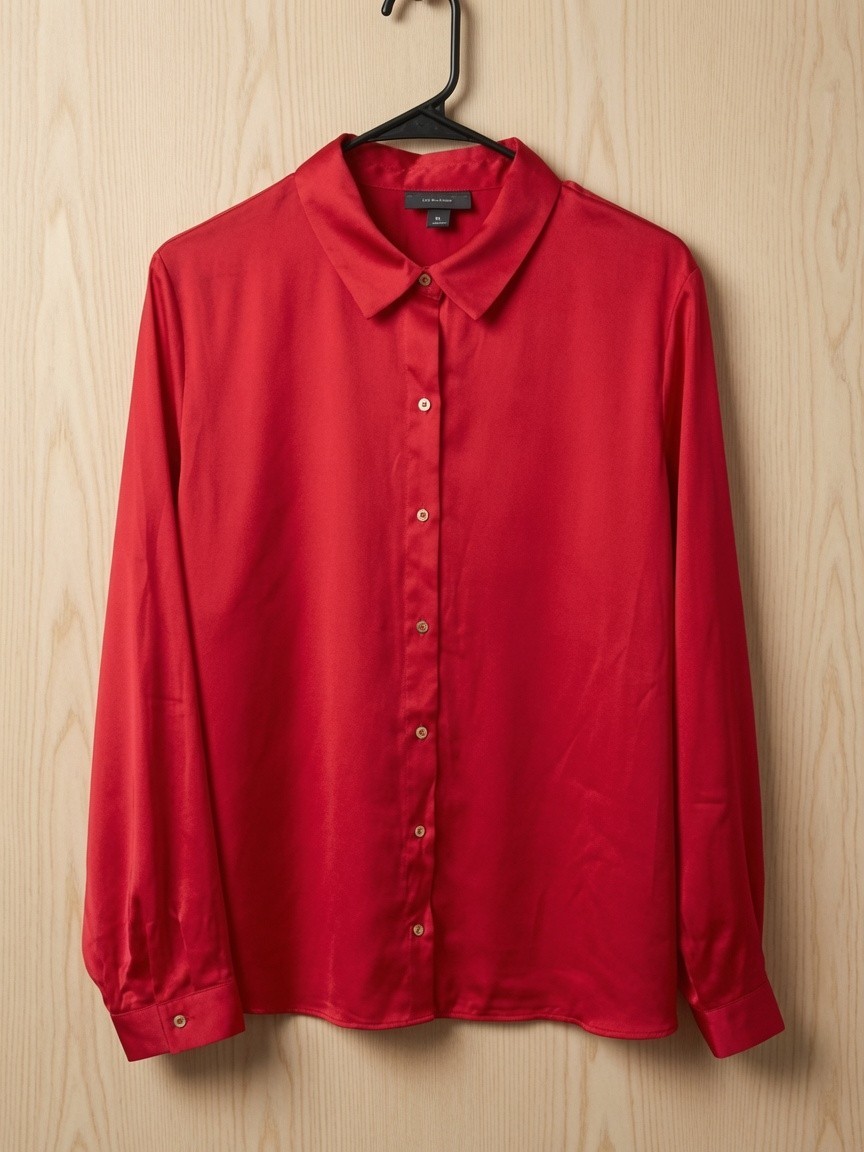 Bold Elements Womens XL Red Satin Blouse Cherry Splash Long Sleeve NWT Curvy