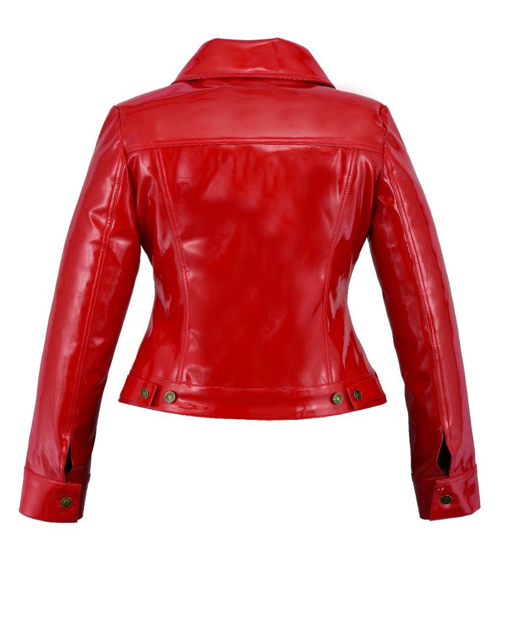 Vinyl Trucker Jacket Black/Red PVC Women’s Shiny PVC Vinyl Jacket/USA Seller