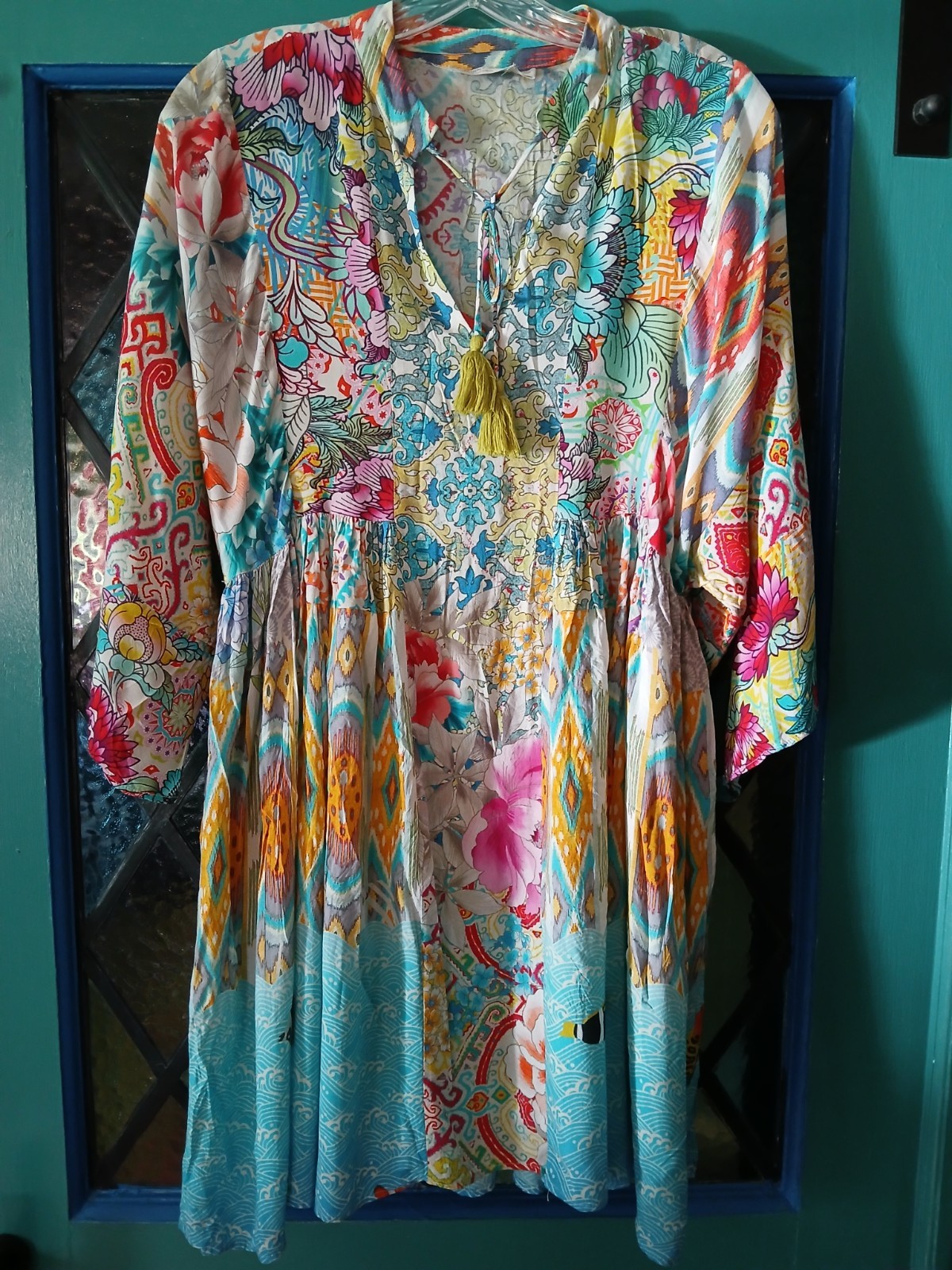 Johnny Was California Beautiful Seascape Tunic Top Size XS 100% Rayon/ Pockets!