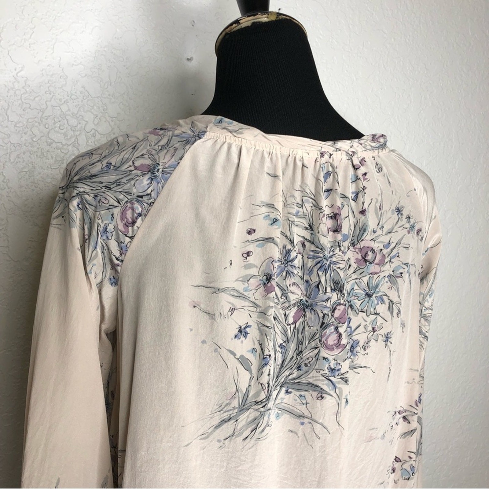 Rebecca Taylor pale pink purple floral scoop neck silk top size 4