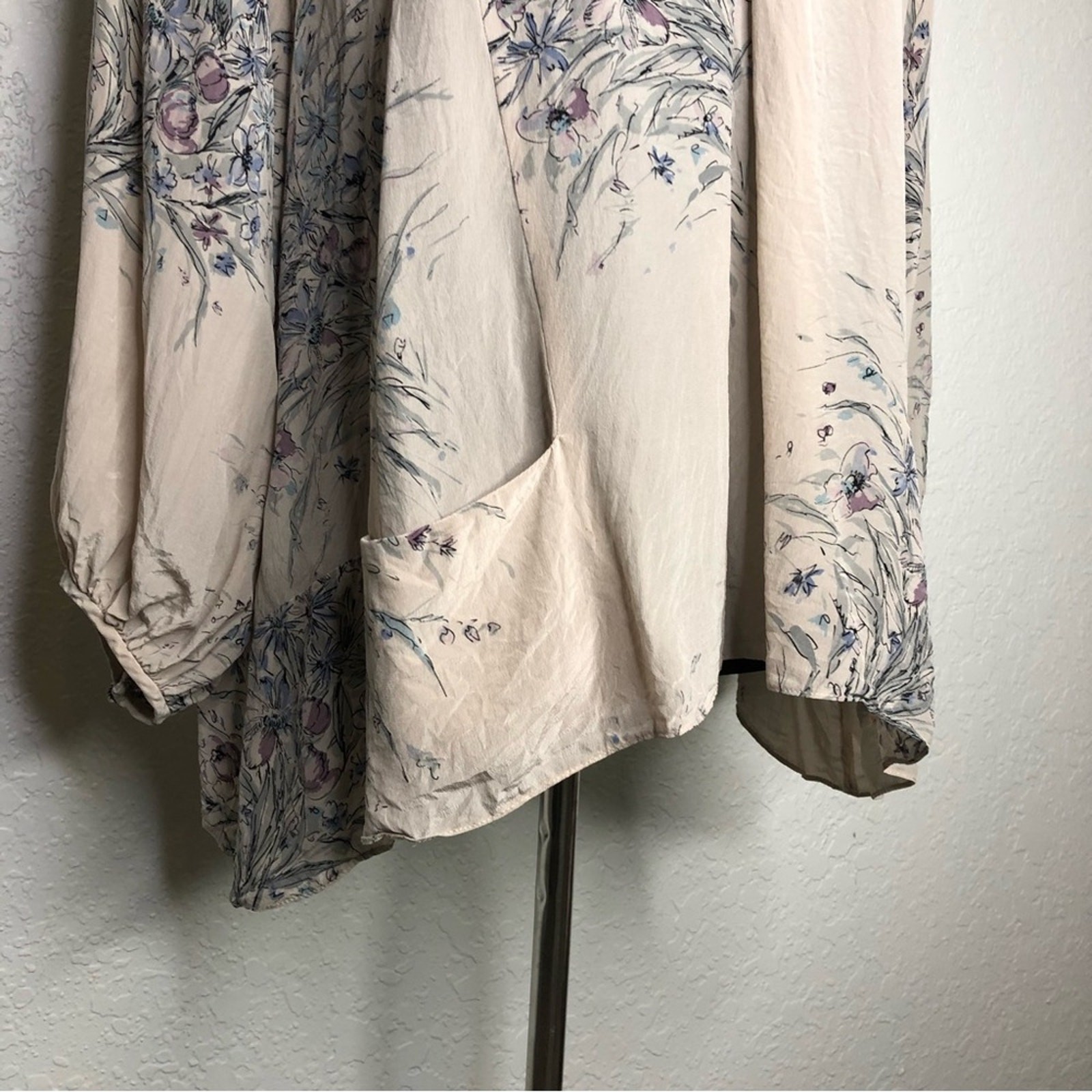 Rebecca Taylor pale pink purple floral scoop neck silk top size 4