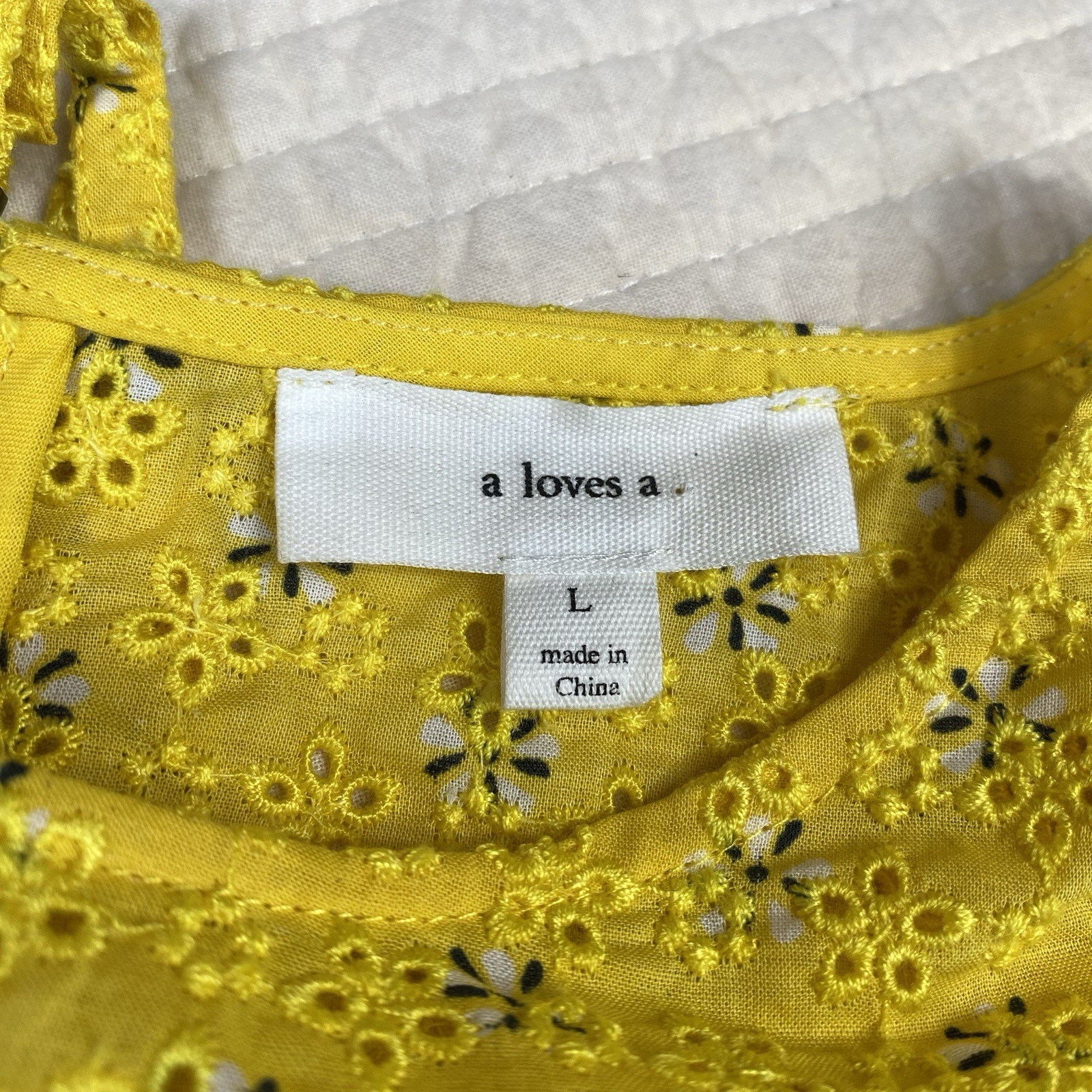 A Loves A Womens Floral Eyelet Ruffle Cottage Boho Yellow Top Size L Zip Back