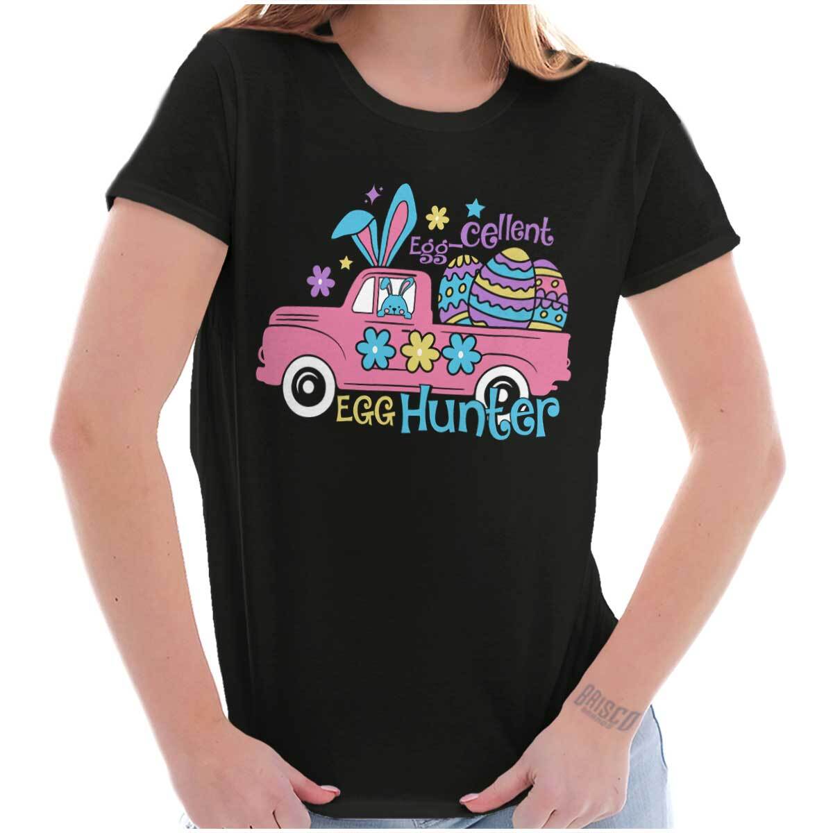 Eggcellent Egg Hunter Easter Bunny Truck Graphic T Shirts for Women T-Shirts