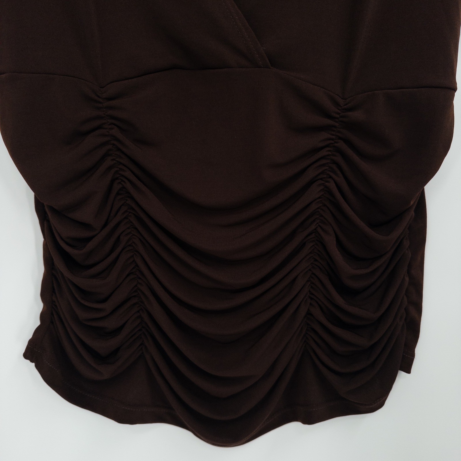 Y2K Babydoll Top Women L Brown Ruched V-Neck Going Out Fitted Whimsigoth Stretch