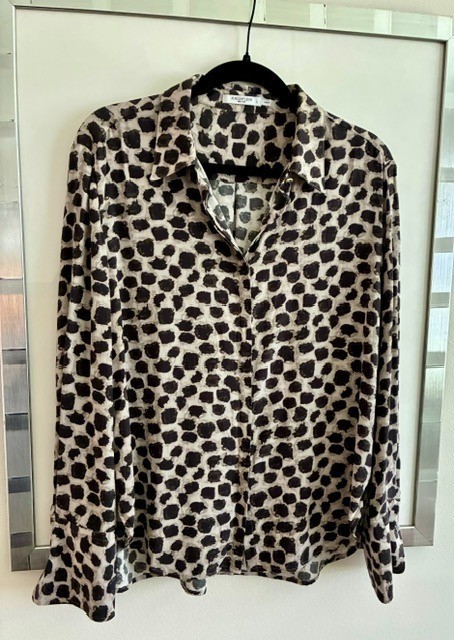 MM Lafleur Tatum Button Down Shirt- Washable Silk- Sahara Print Size L