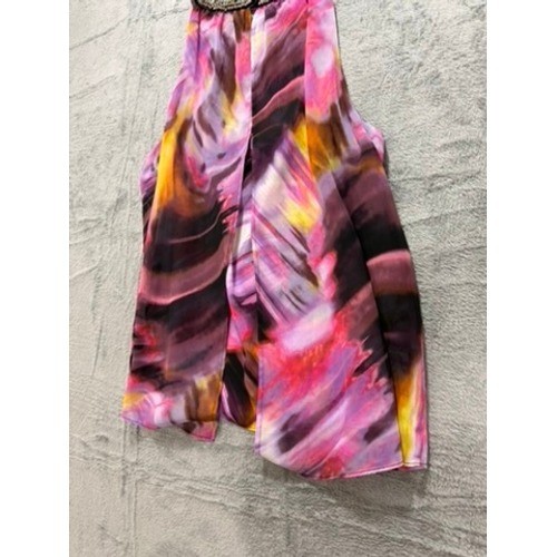 Jennifer Lopez Womens XL Pink Purple Abstract Watercolor Beaded Halter Blouse