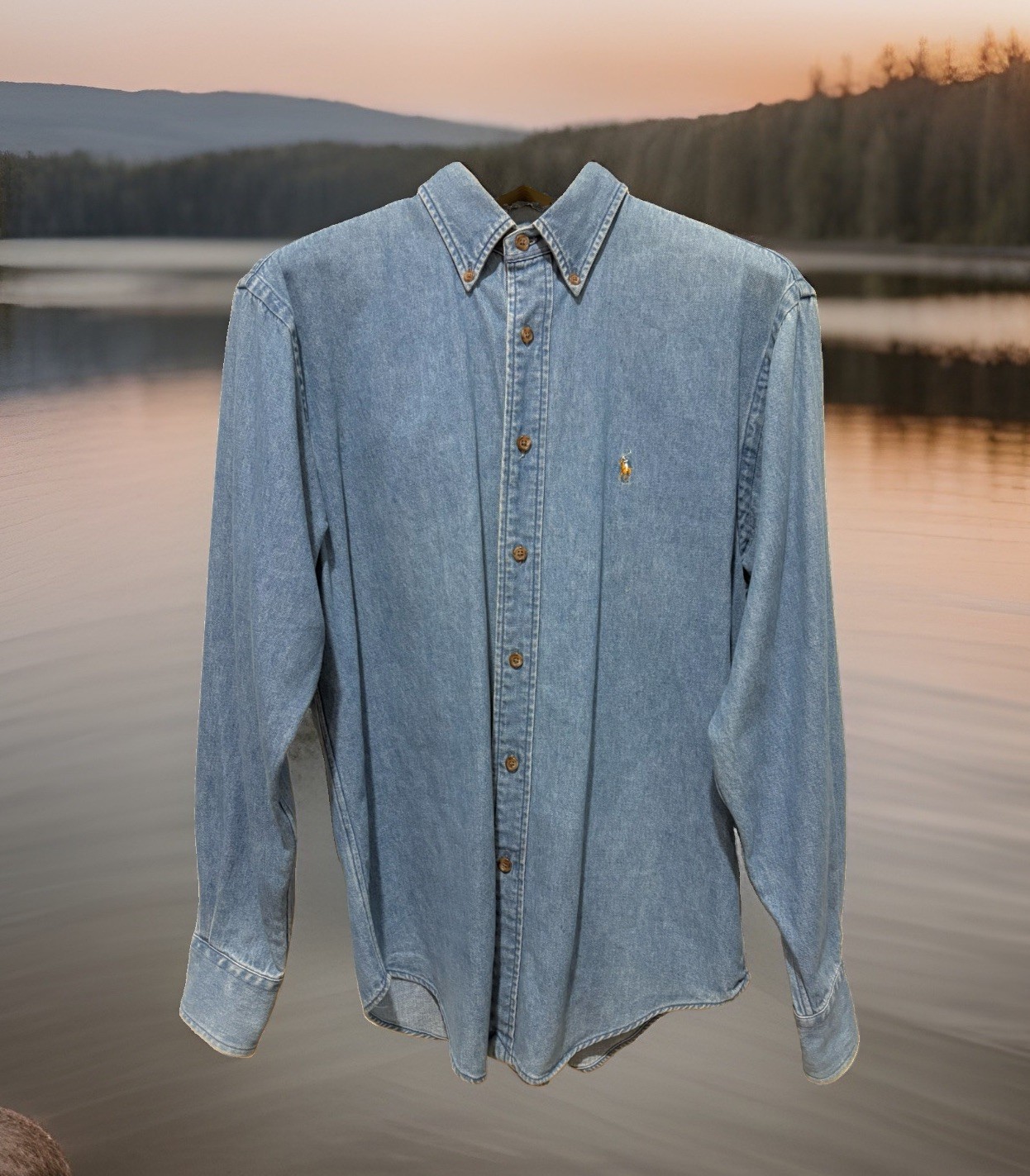 Rare Vintage 90s Ralph Lauren Shirt 8 Blue Denim Flesh Pony Logo Fading Western
