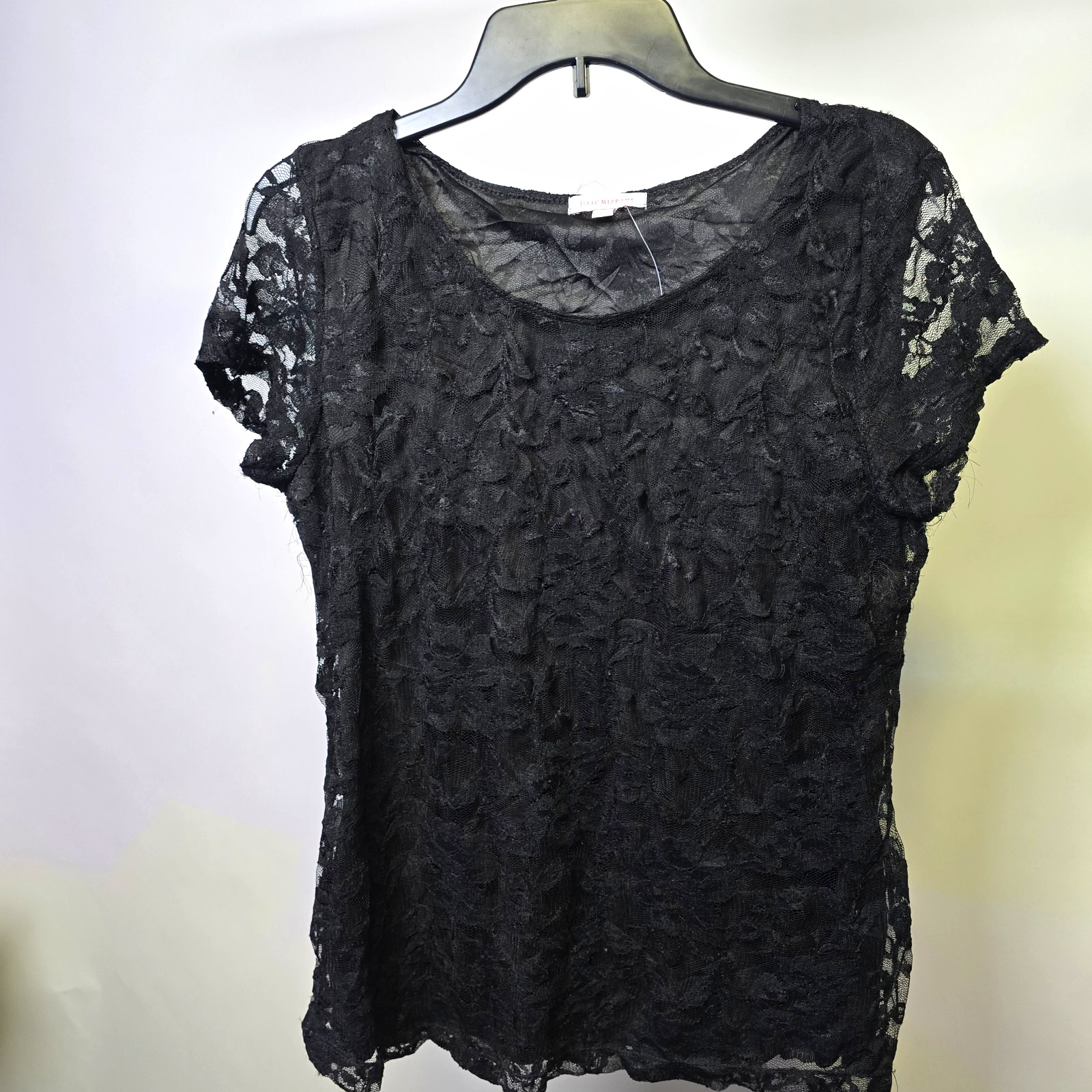 Isaac Mizrahi Black Floral Lace Sheer Pullover Top Women’s L Scoop Neck