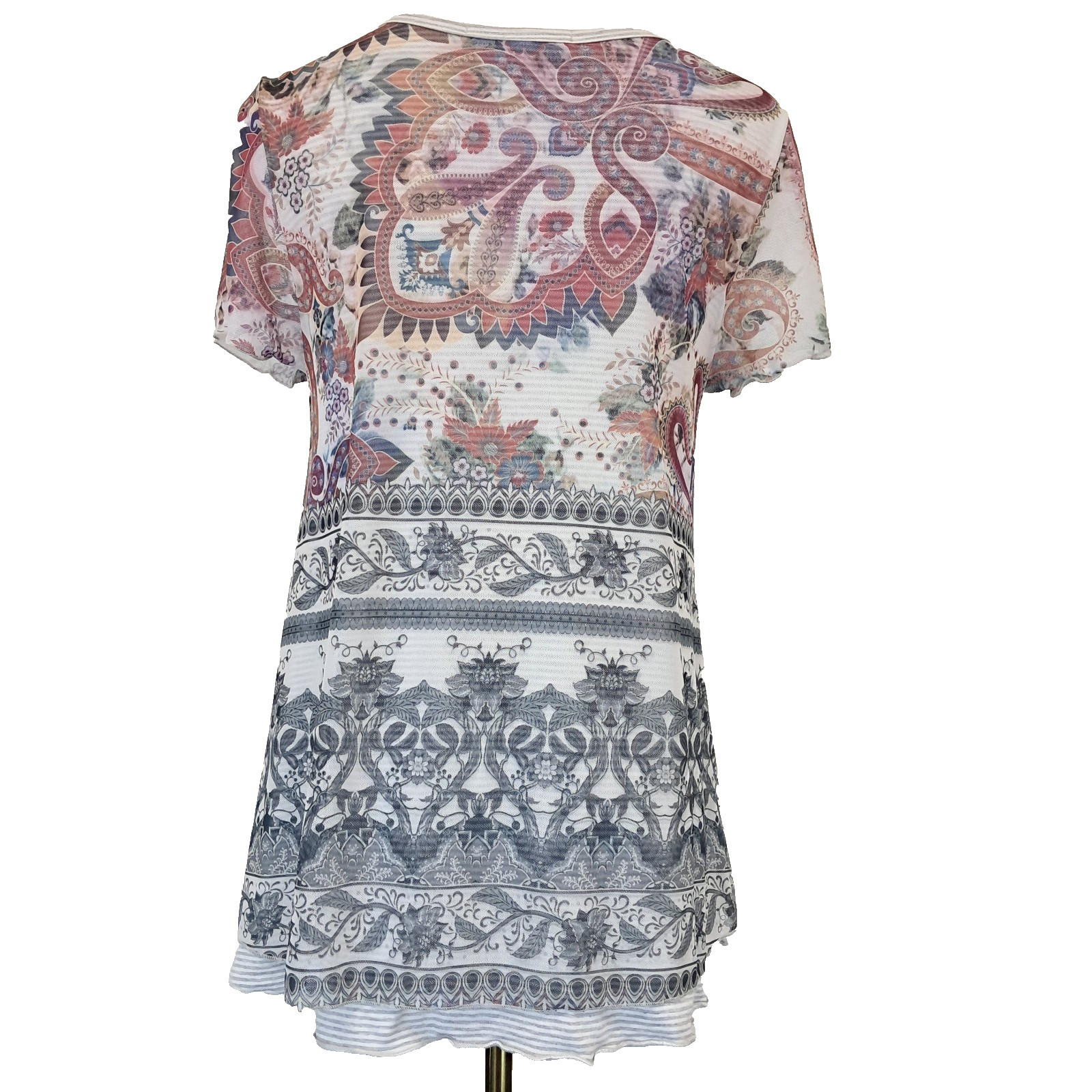Sundance Creative Type Mesh Overlay Top Size S Stretch Boho Floral Layered Artsy
