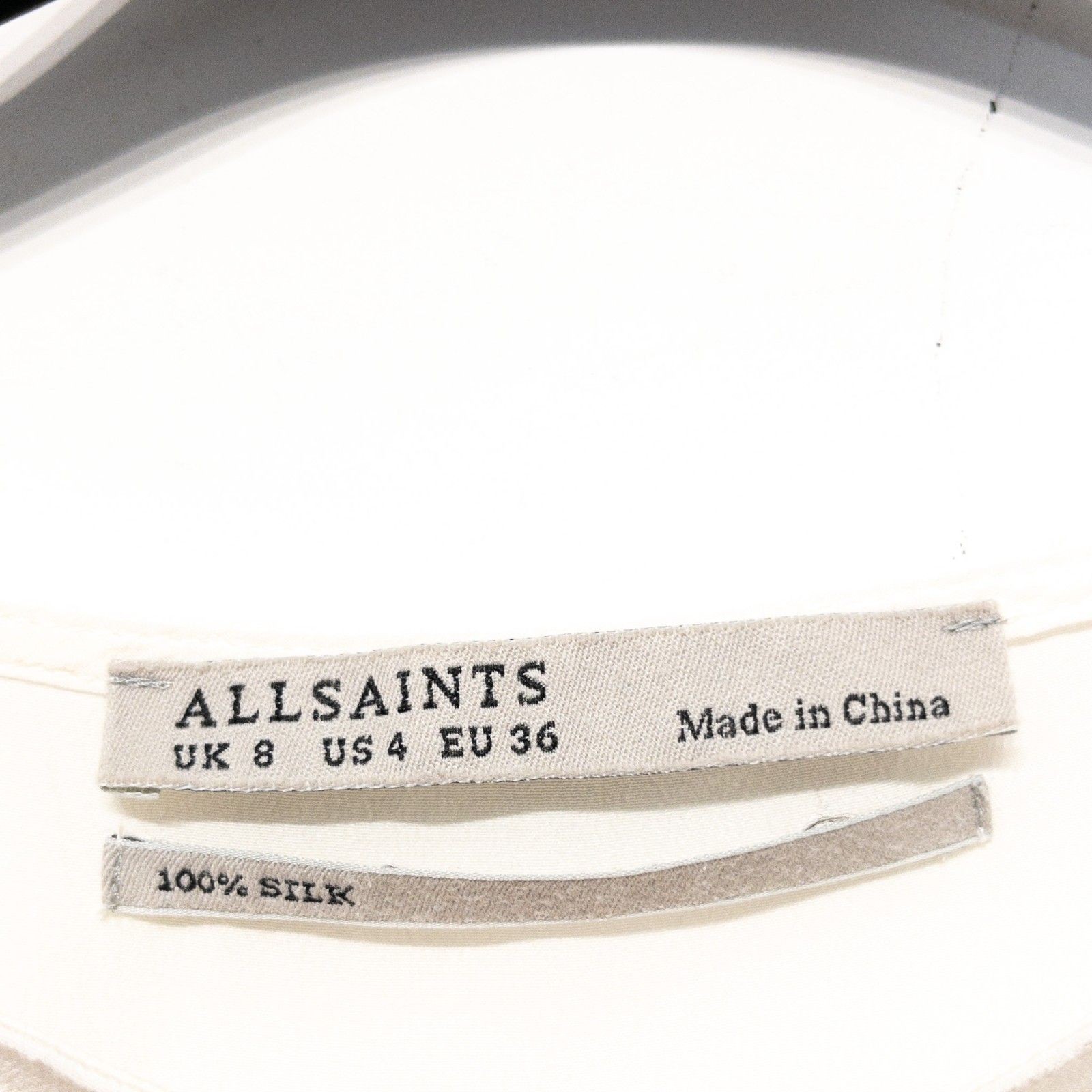 AllSaints Ira Top Size 8 Pure Silk Vintage Draped Boat Neck White Ivory