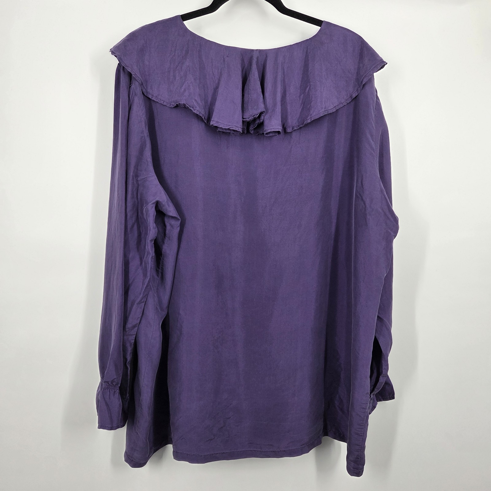 VTG High Advantage Button Ruffle Blouse Ruffle V-Neck 24 Silk Cottage Peasant