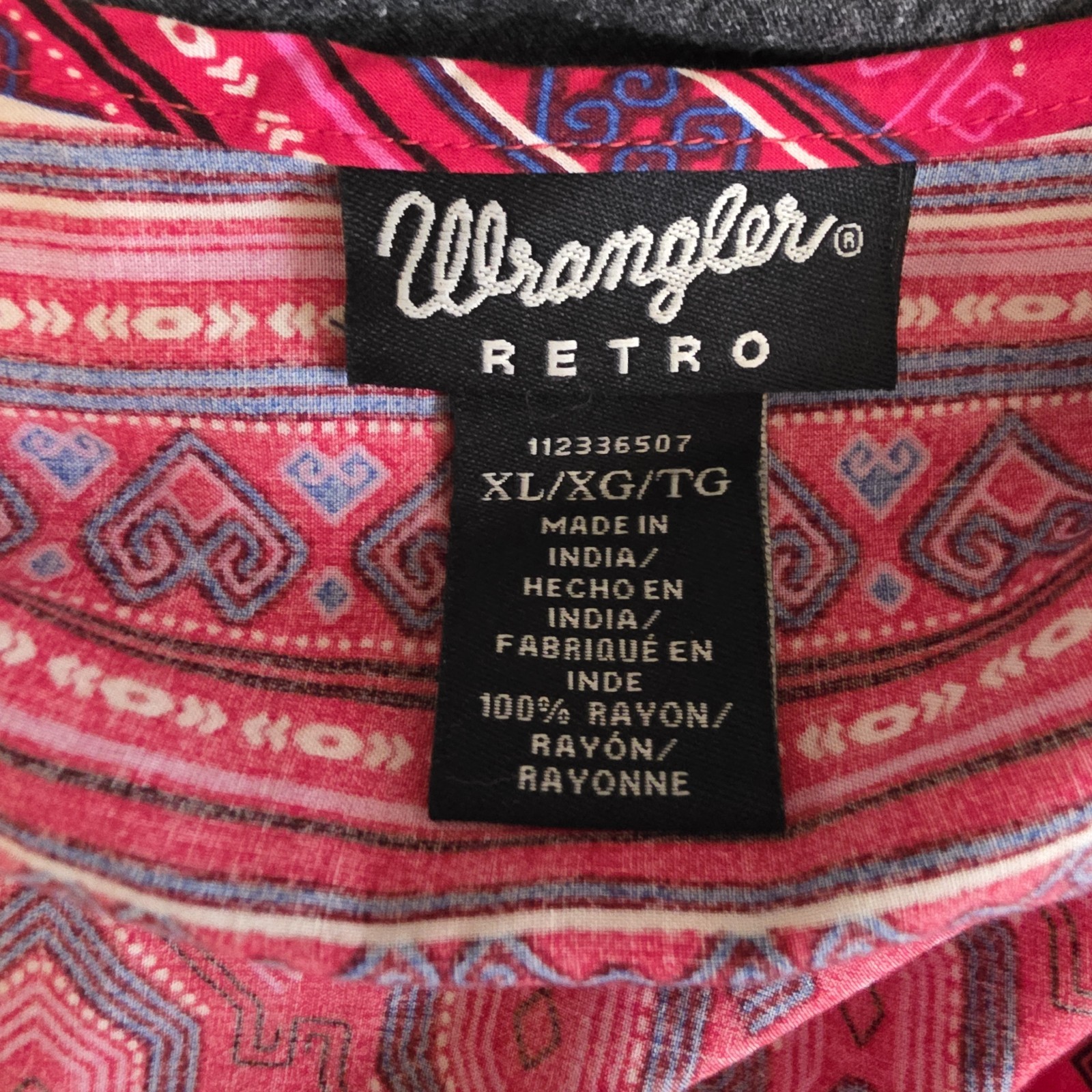 Wrangler Retro Western Blouse Red Aztec Boho Button Front Long Sleeve XL