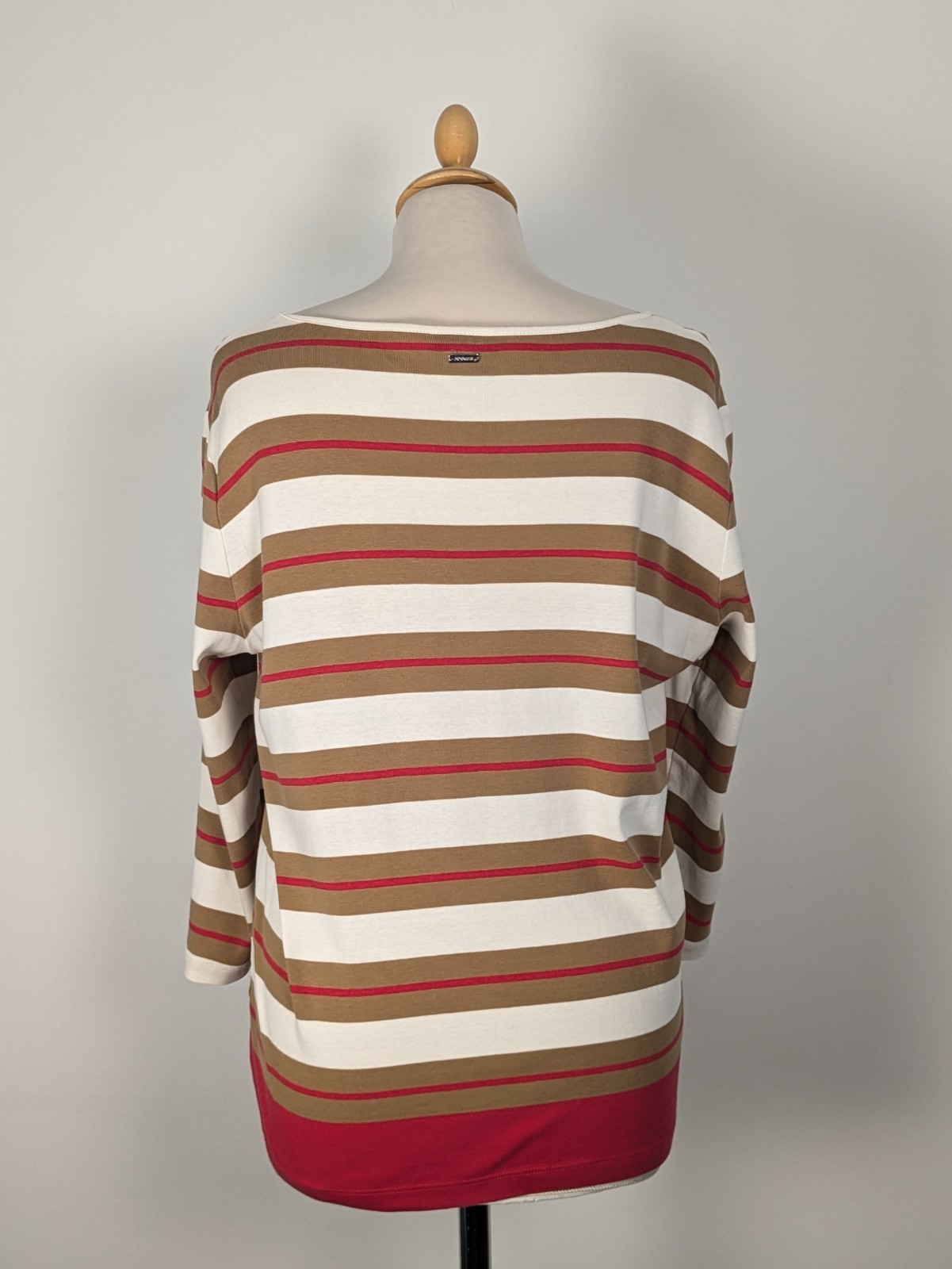 Bogner Striped Boat Neck 3/4 Sleeve Top UK 18 Colour-block Cotton