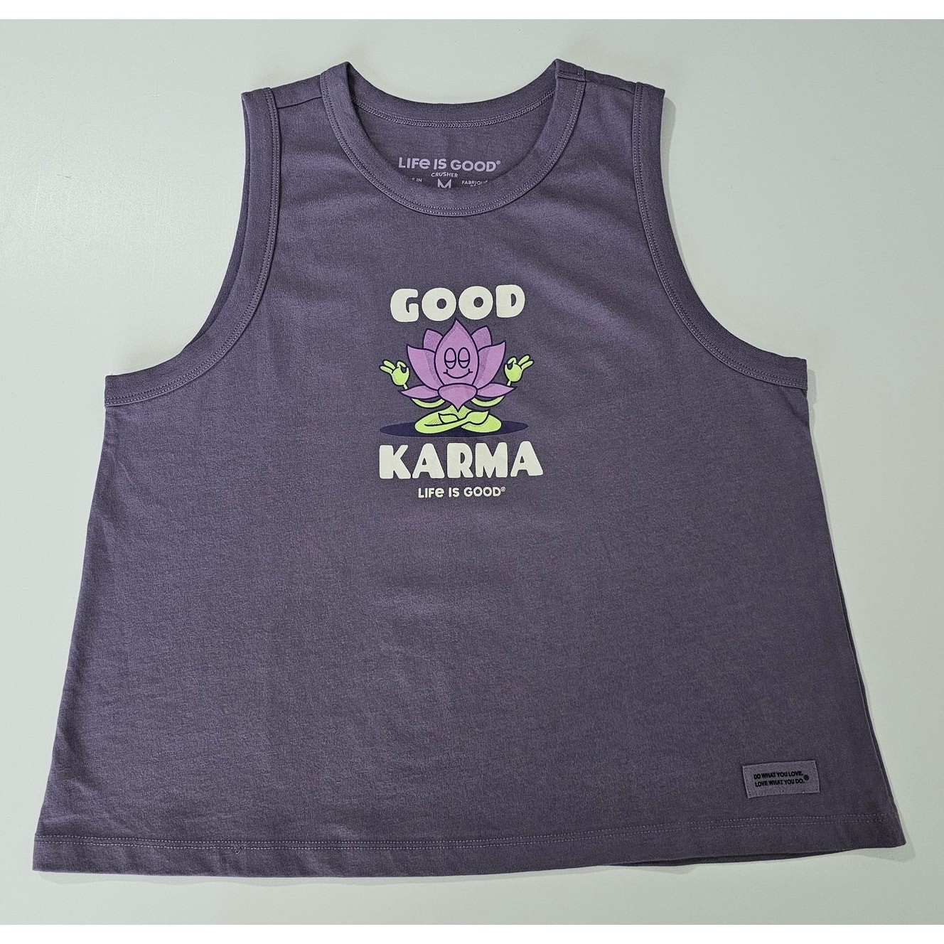 NWT Life is Good Cotton Crusher Boxy Good Karma Lotus Sleeveless Tee Top M