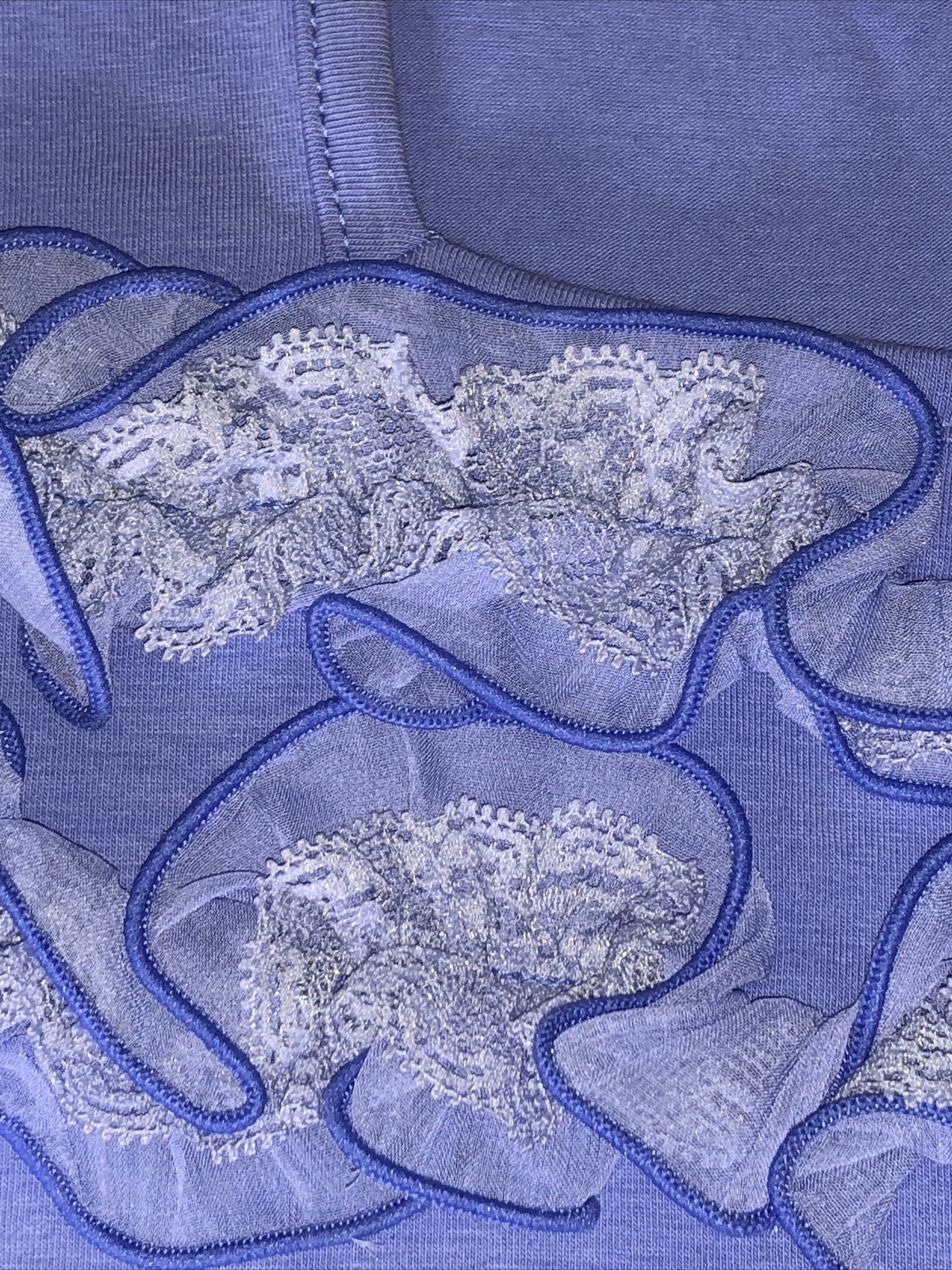 Designers Original Cornflower Blue Top Appliqued Flowers Stretch Size L NEW