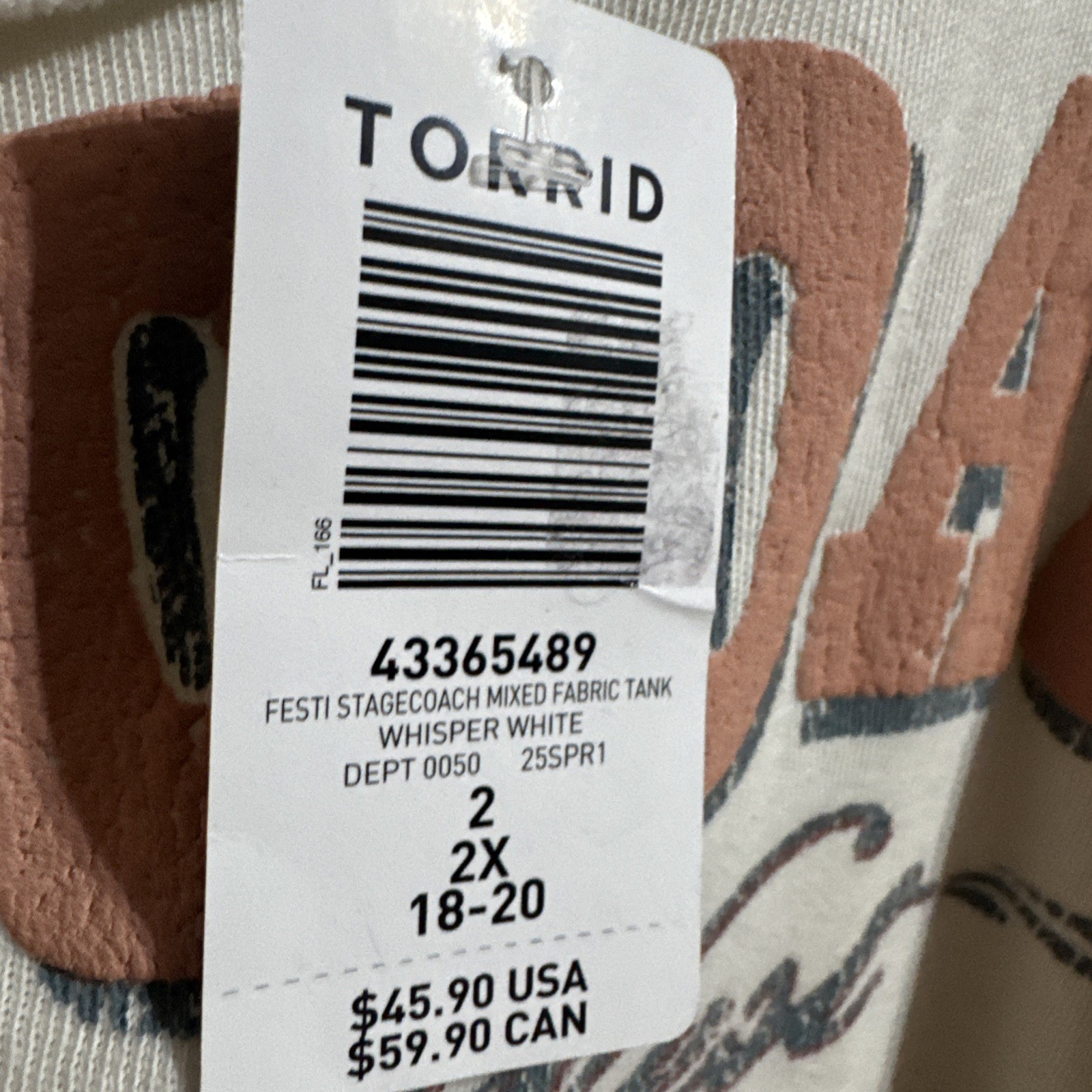 Torrid Festi Stagecoach Rodeo Tank Top Size 2 2X 18-20 Relaxed Fit NEW NWT