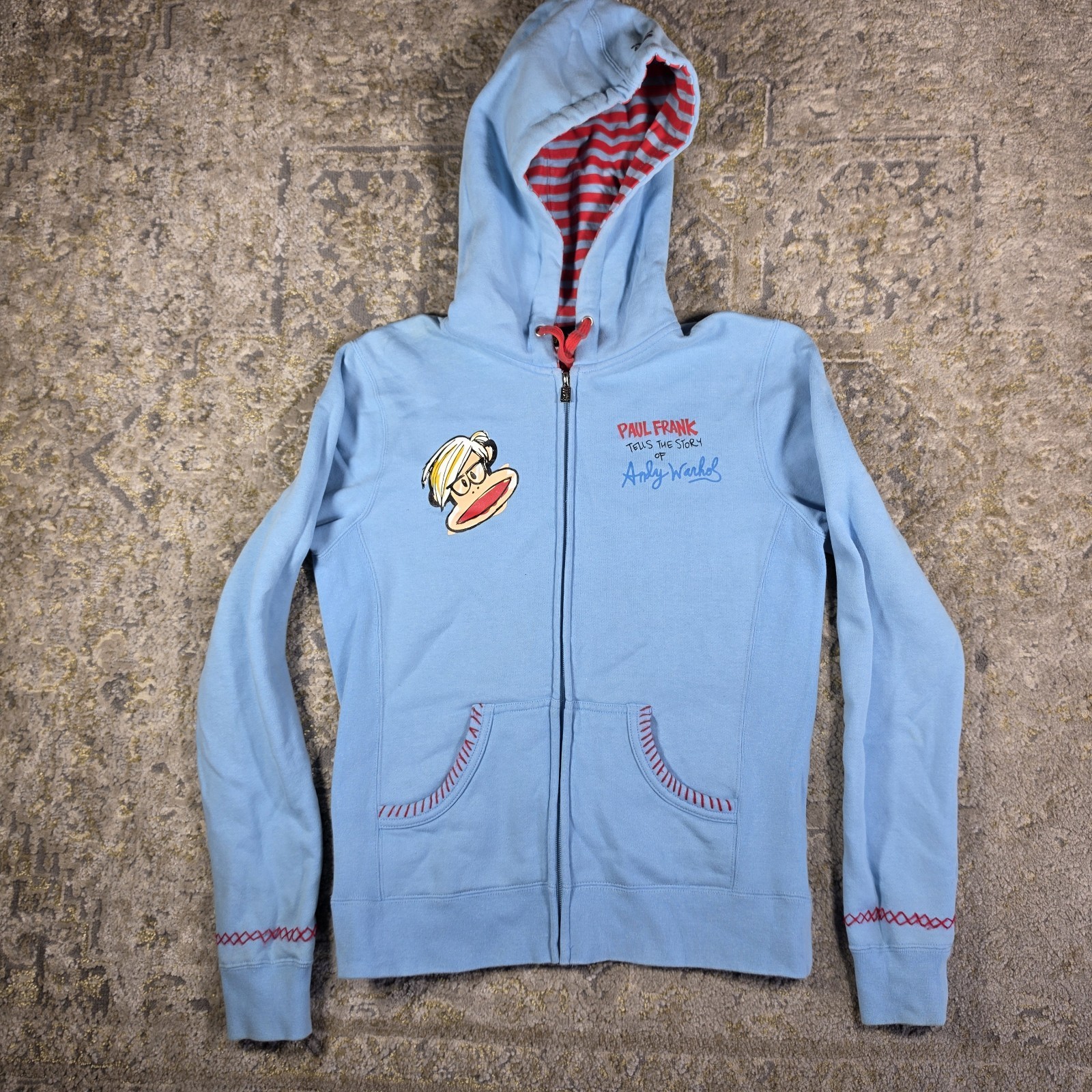 Y2k Andy Warhol Paul Frank Zip Up Hoodie Blue Woman’s Sweater Size M